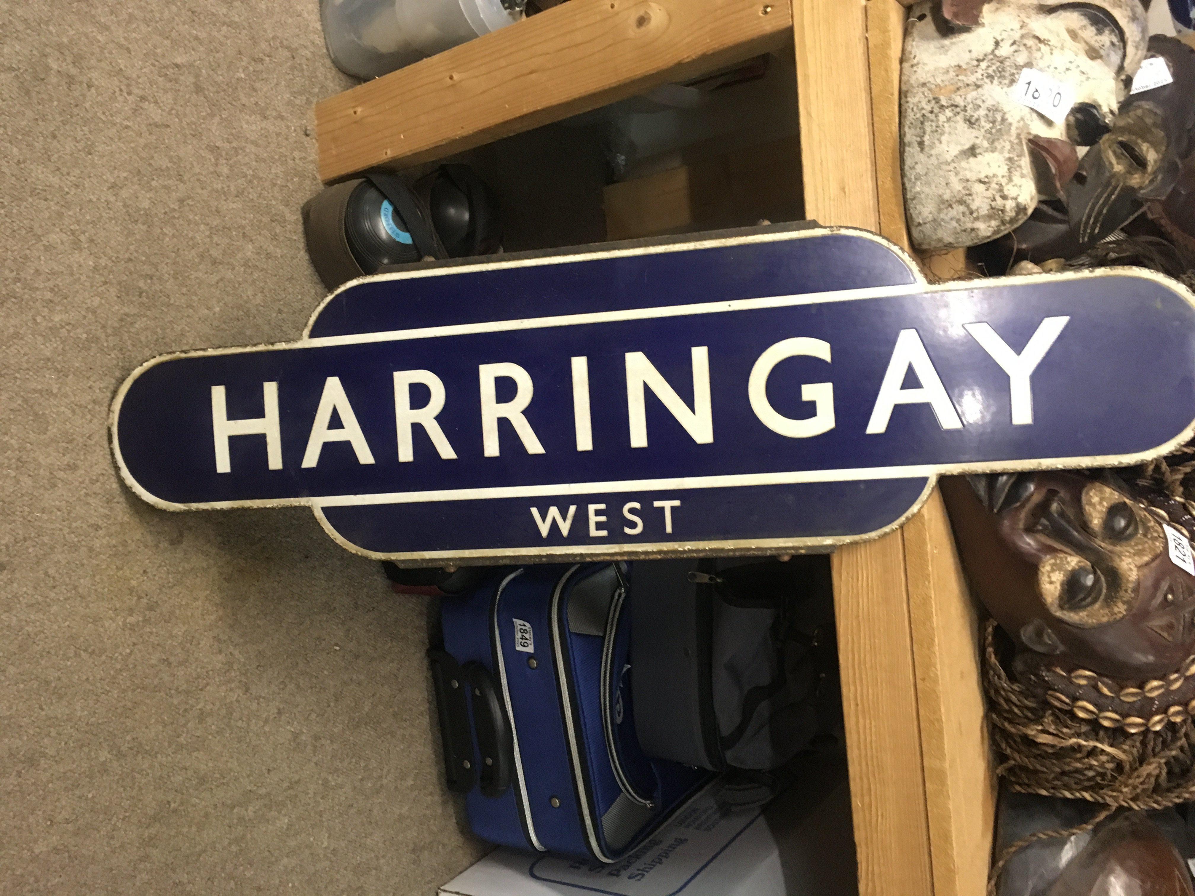 A vintage British railway totem sign Harringay west .