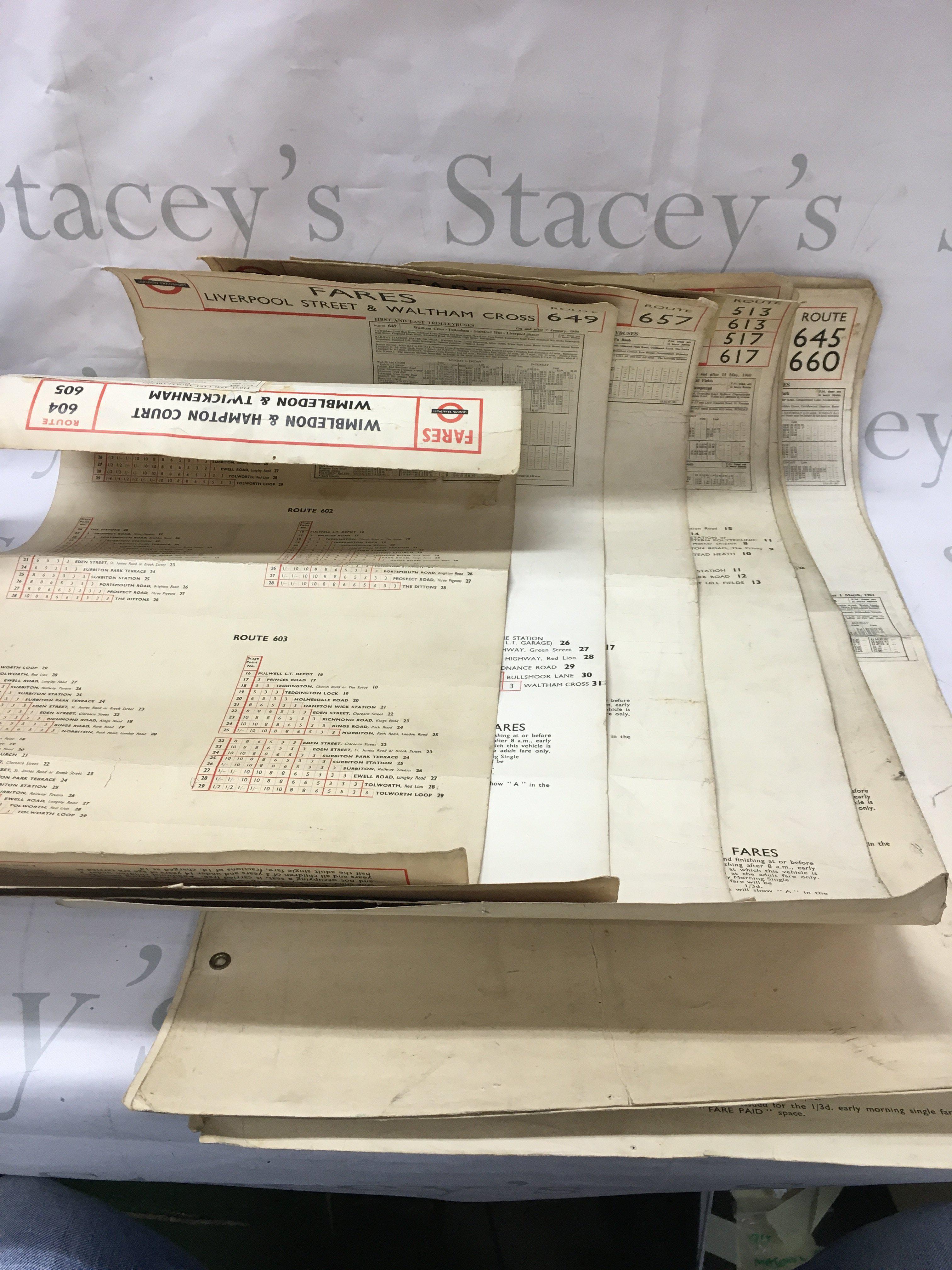 A collection of trolley bus timetables and a underground northern line map.