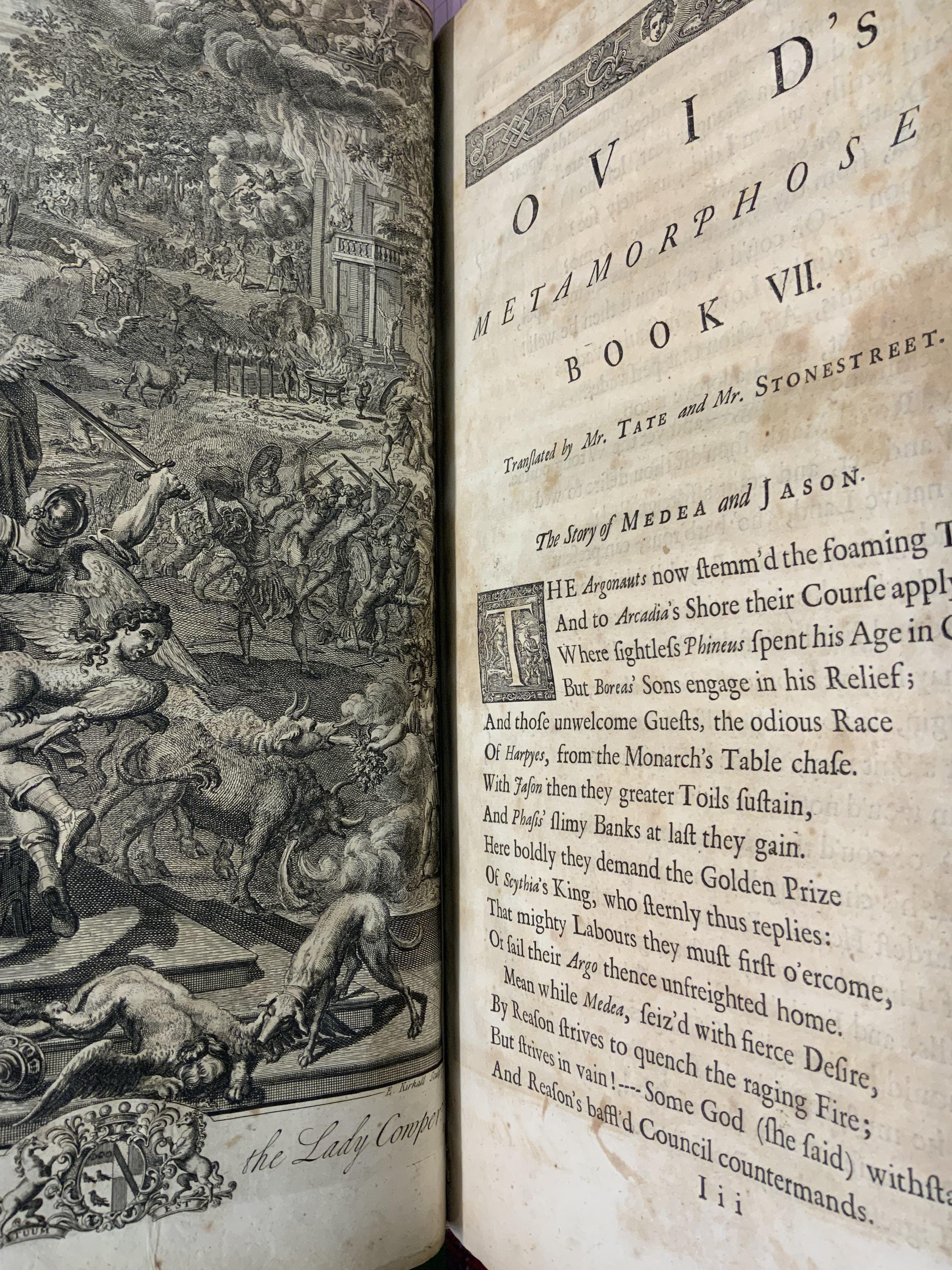 Ovid&#2013266057۪s Metamorphosis in fifteen book, 1717 printed from Jacob Tonson. Loose cover.