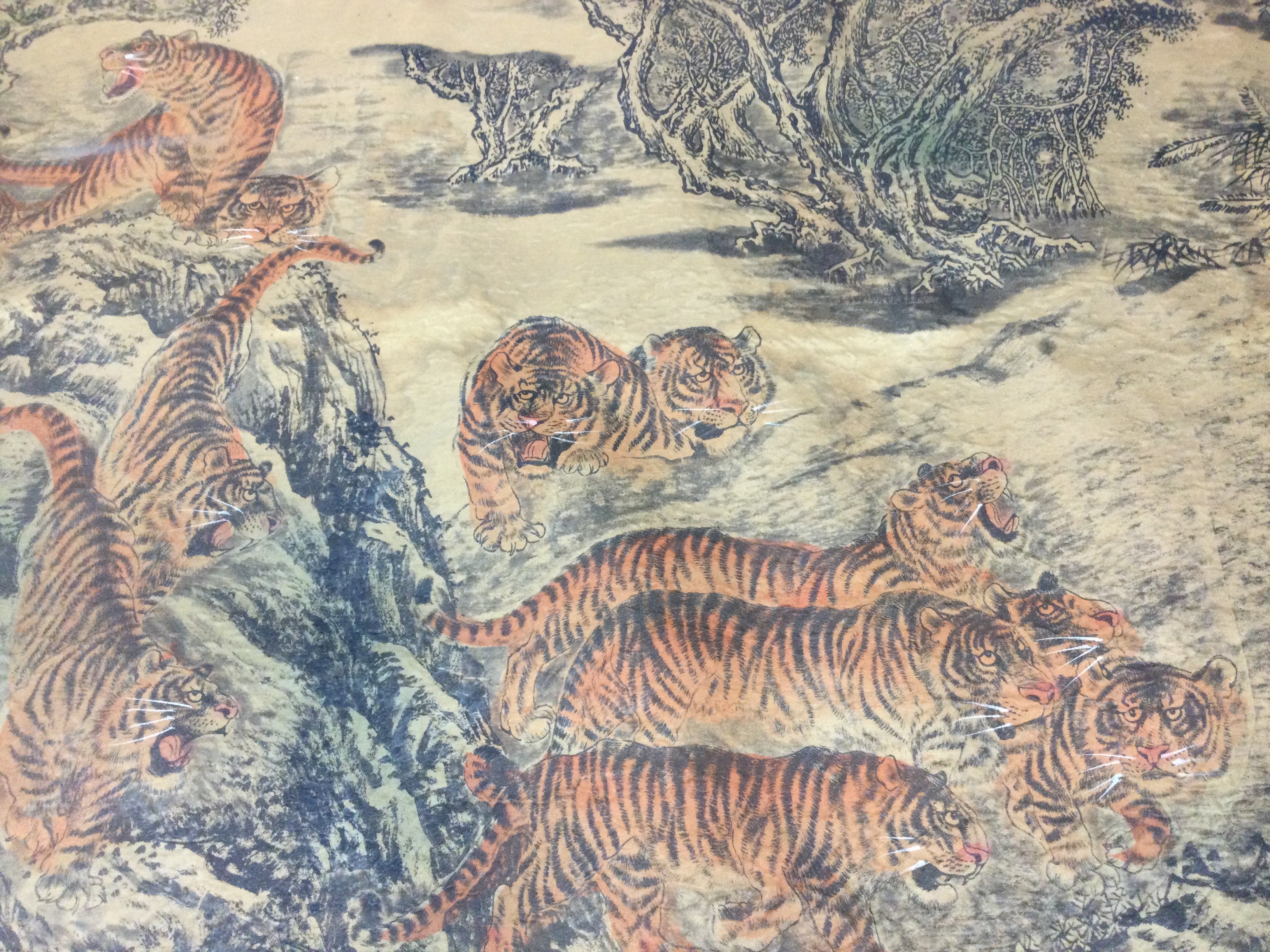 A Tibetan scroll with tiger paintings , Hundred tigers picture. Approximately 4 metres long. Postage category C