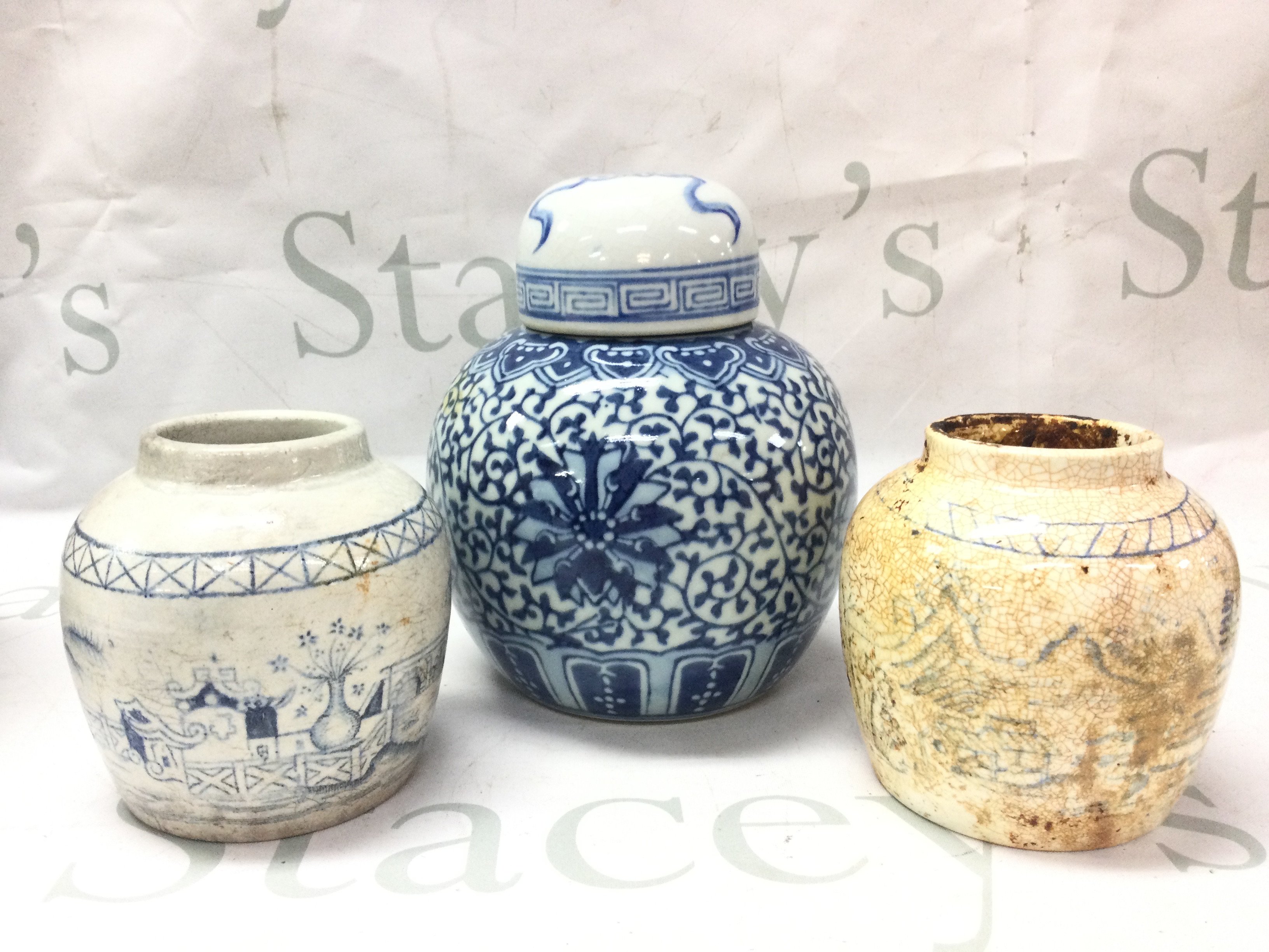 Three Chinese ginger jars . 6&#2013266057۝ and 4&#2013266057۝ tall. This lot cannot be posted
