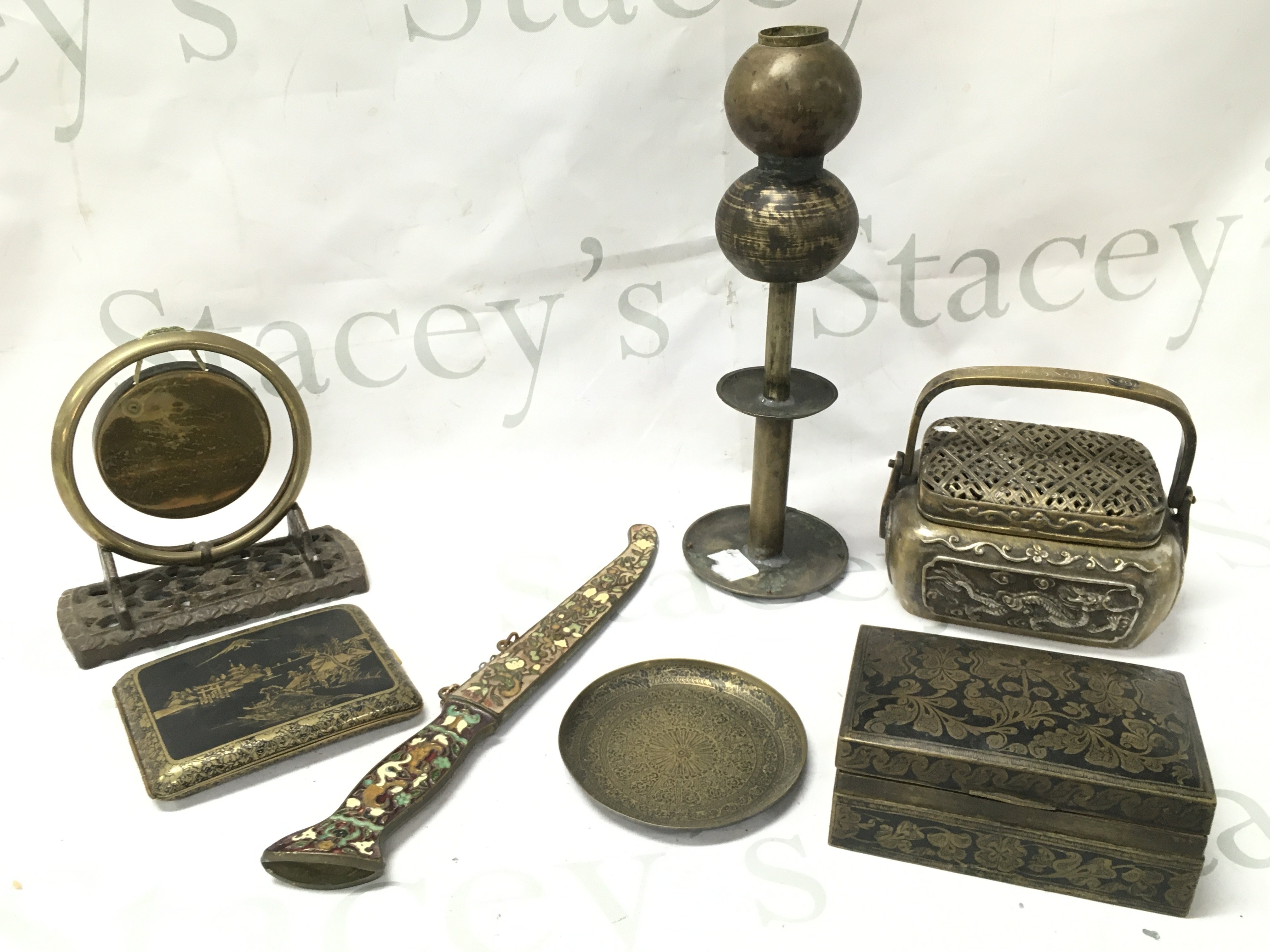 Bronze letter opener , bronze dragon handwarmer with six character mark at base Etc. Postage category B