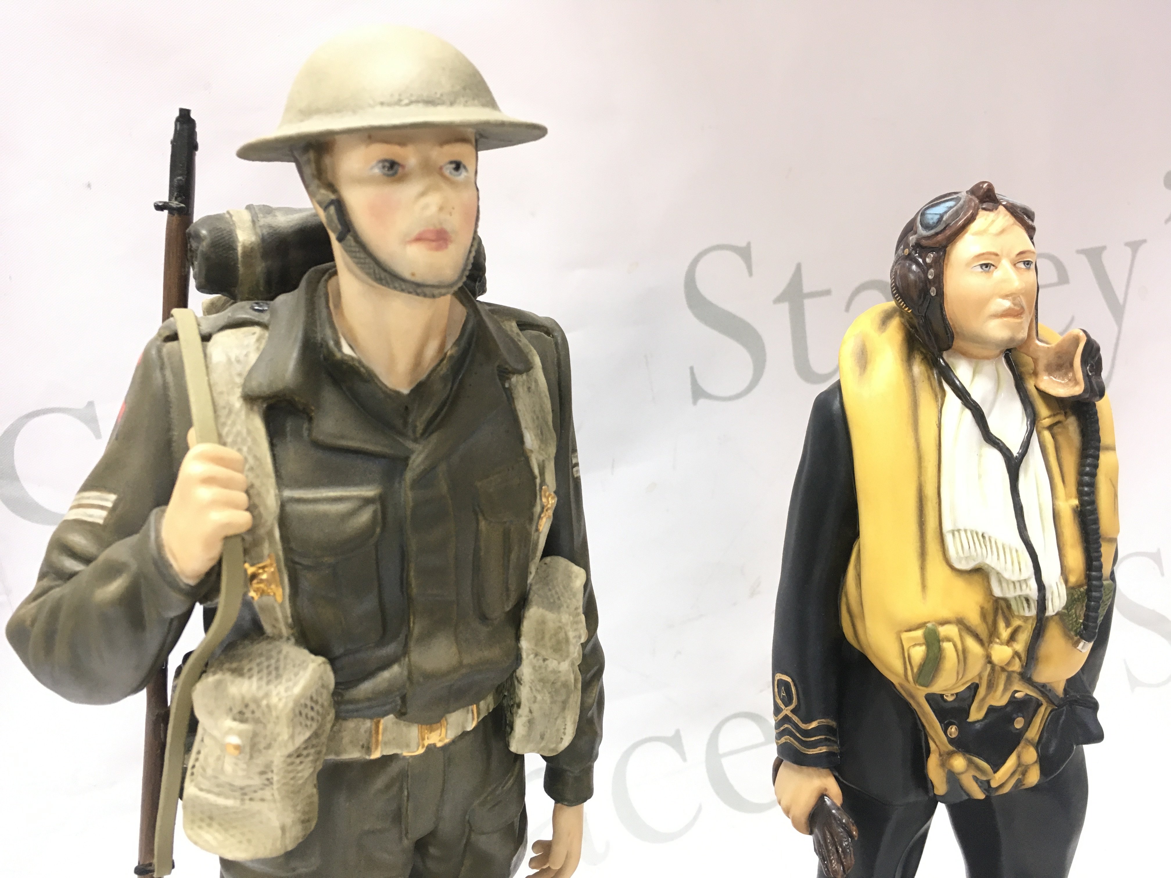 Worcester ashmor Royal Navy fleet air arm pilot porcelain figure 27cm tall & Worcester ashmor infantryman 1939 45 figure 29cm  This lot cannot be posted