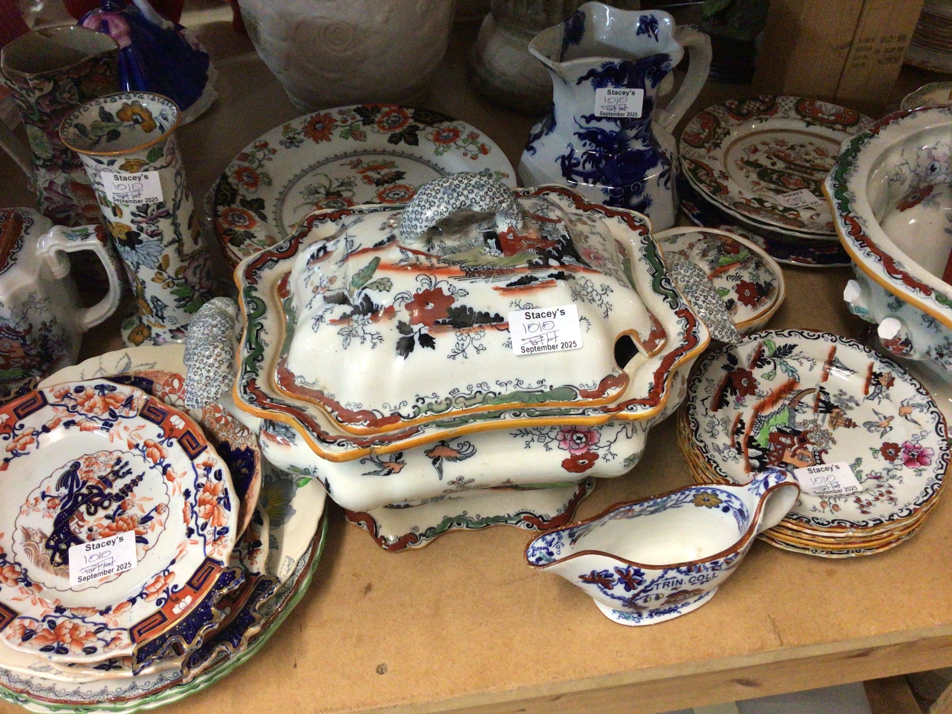 A collection of Victorian and later Ironstone china comprising tureens plates jugs cups and saucers and others. NO RESERVE