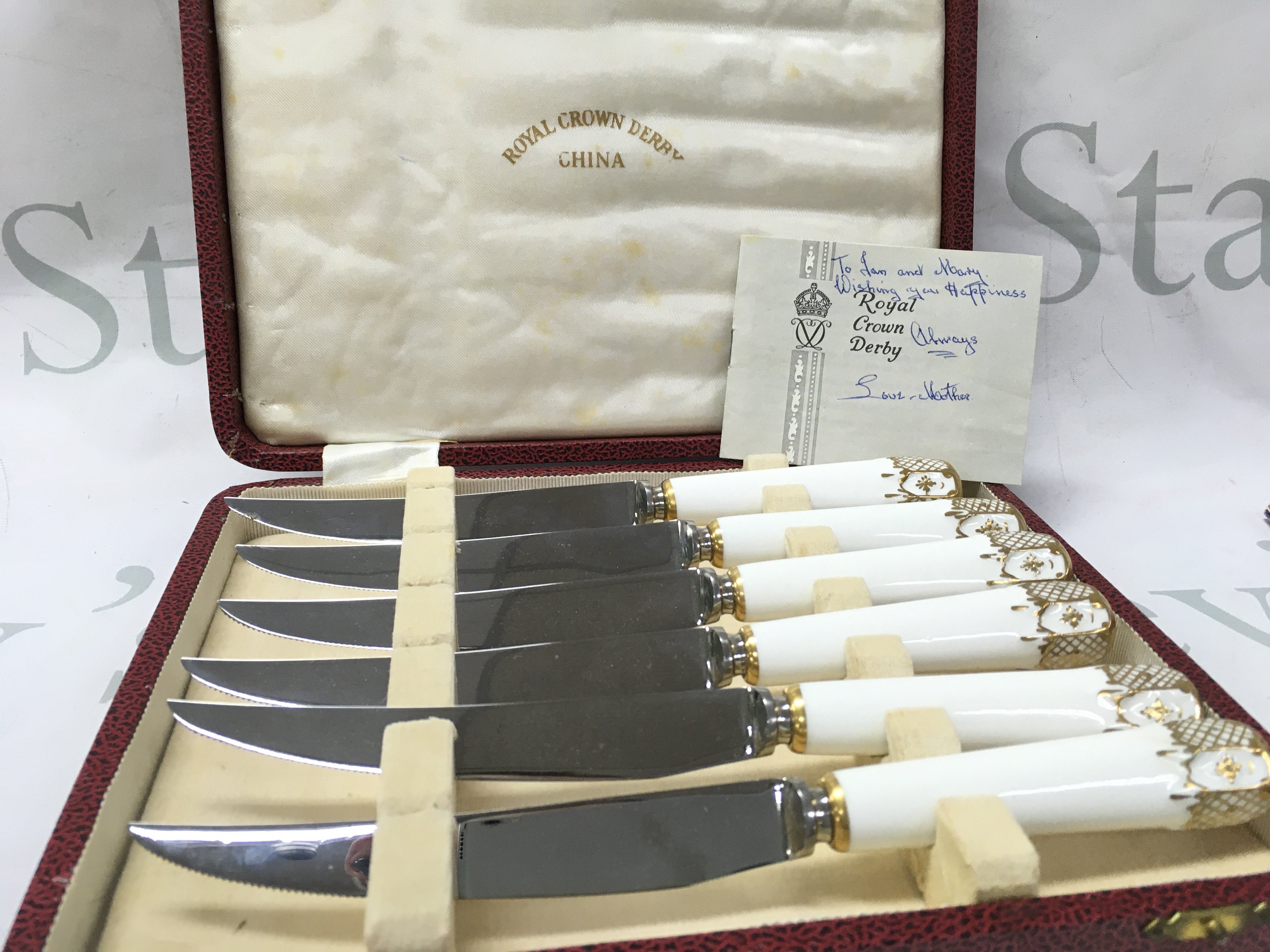 Crown Derby boxed knife set , postage category B