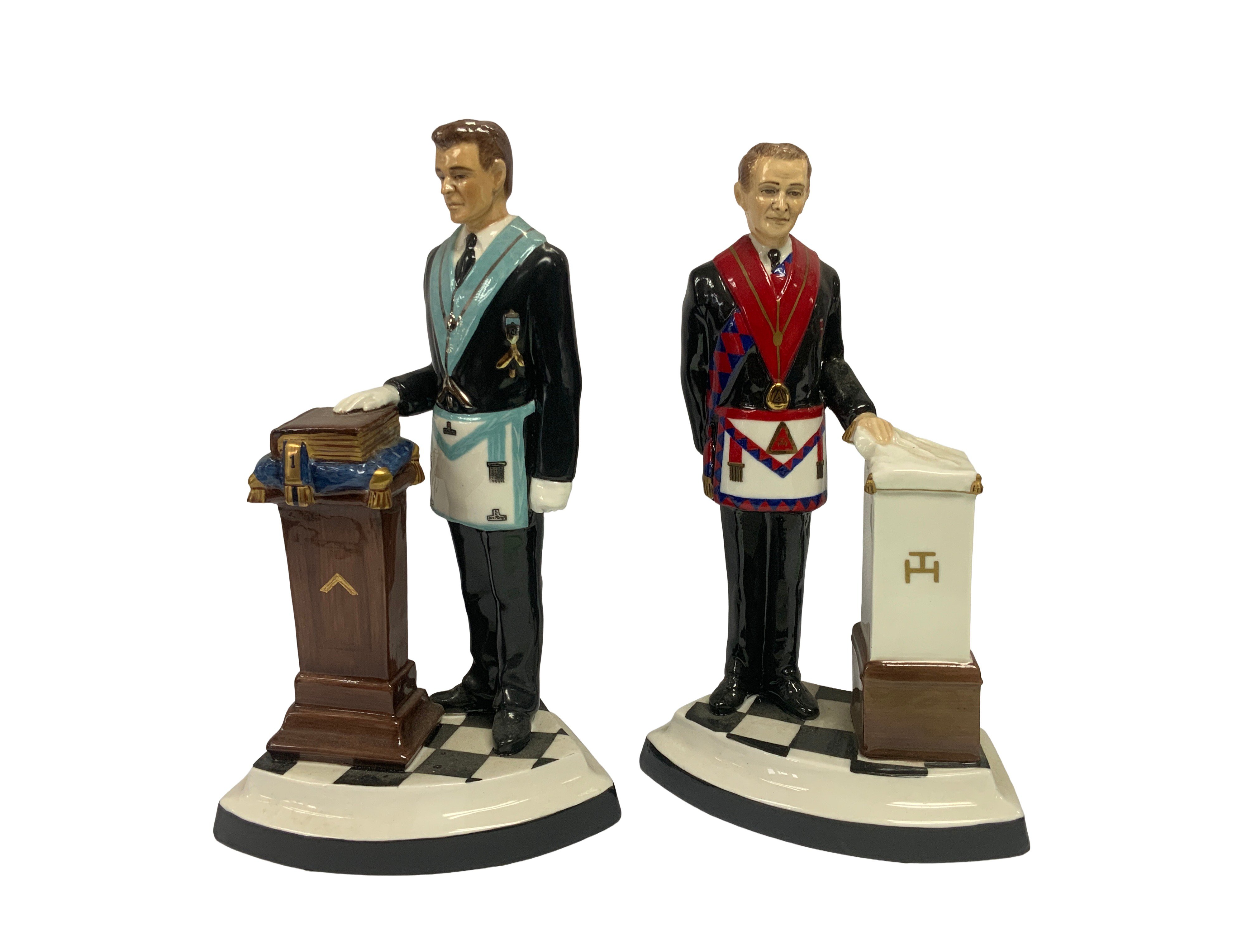 Michael Sutty, 2 limited edition porcelain figures. 14/100 titled Past Principle, Past Master 14/100 both with certificates. (D)