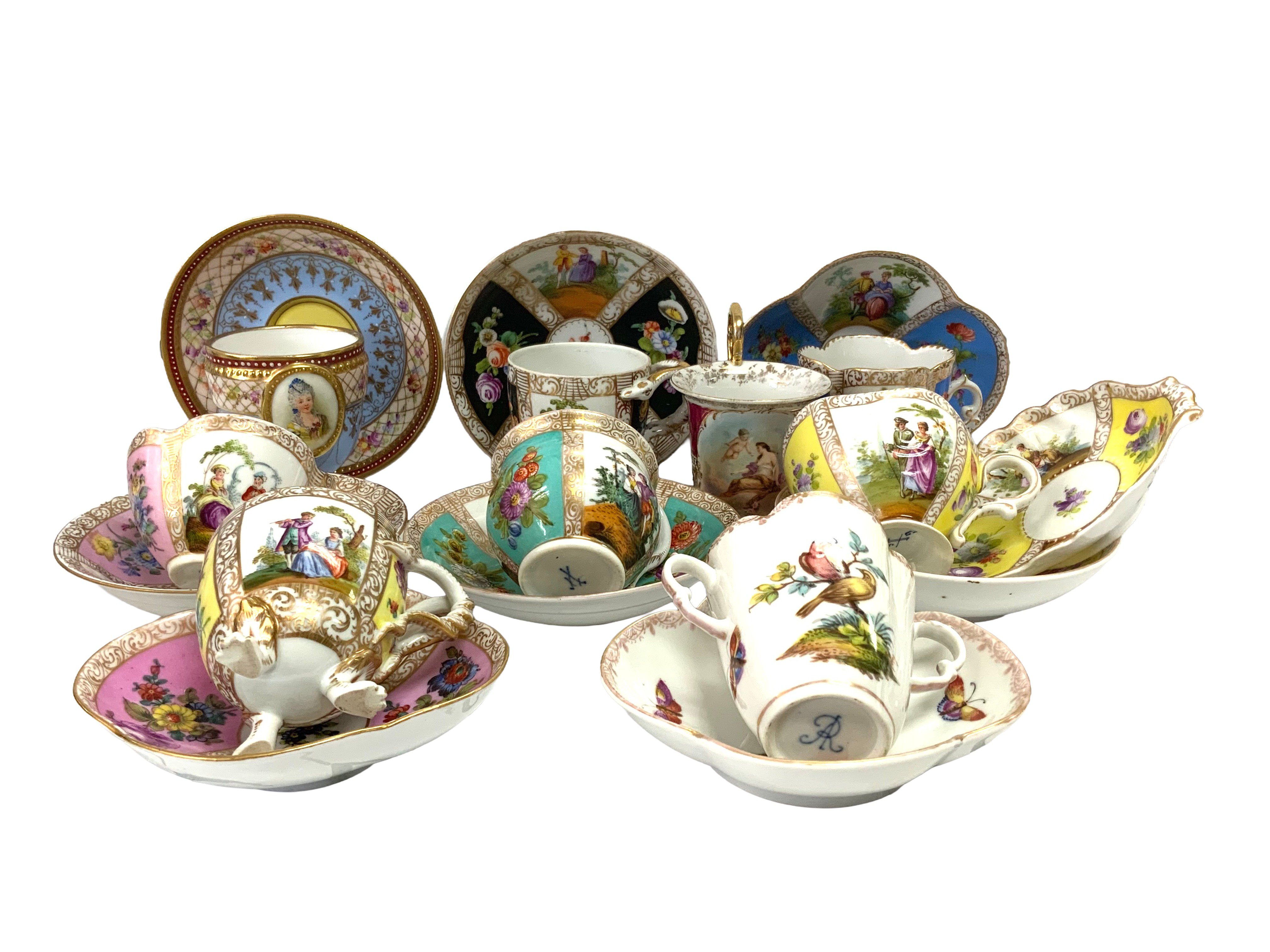 A collection of good 19th century cabinet cups and saucers. (D)