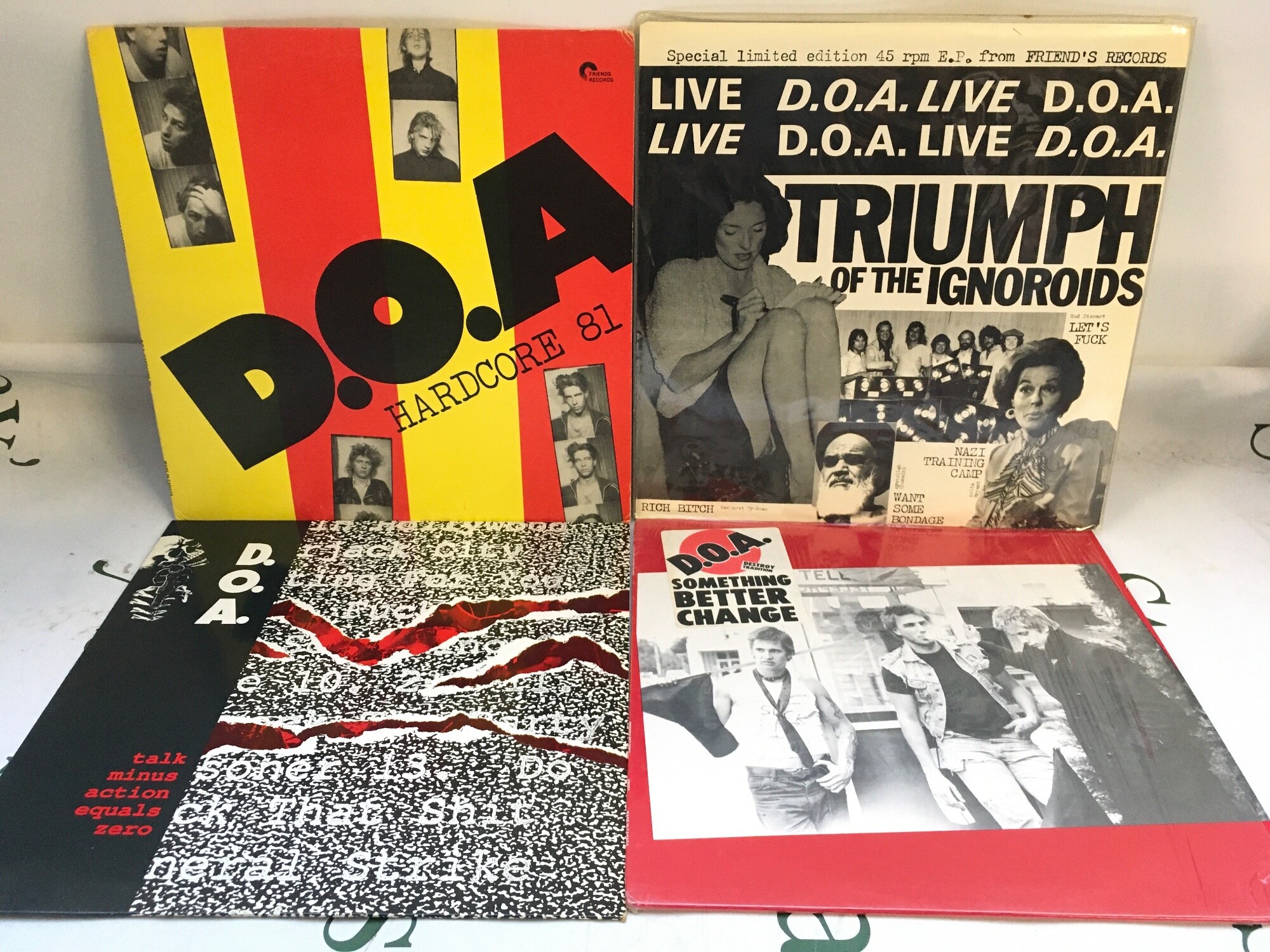 Four DOA LPs and EPs including Talk Minus Action Equals Zero, Something Better Change and others.