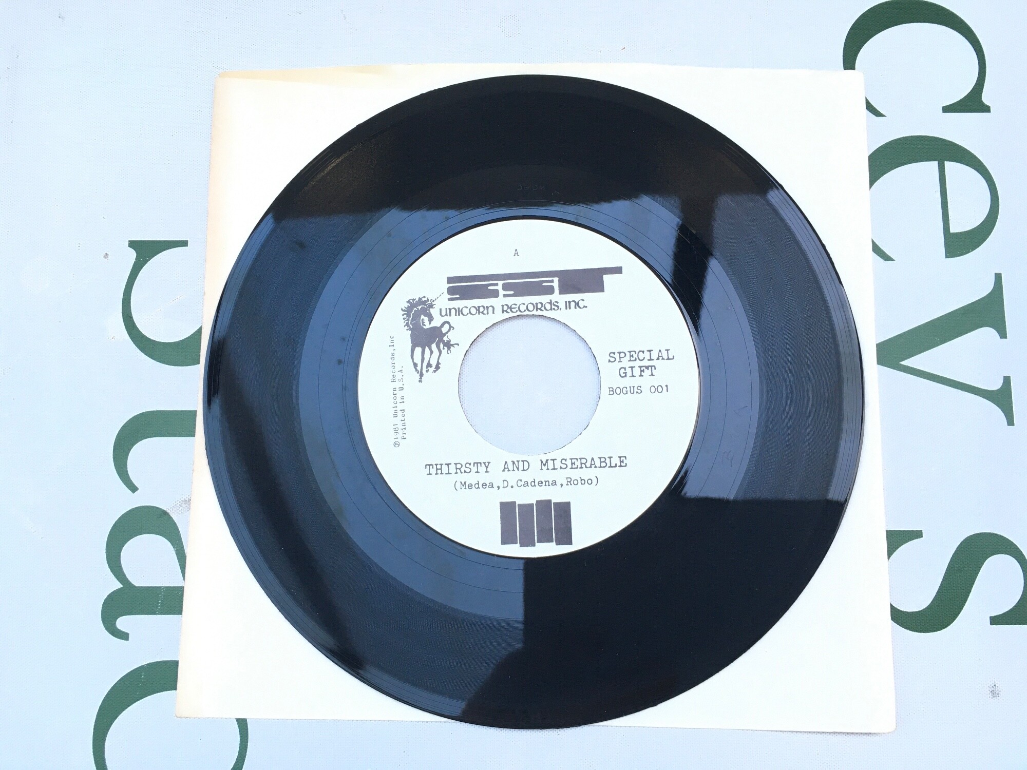 Black Flag. A limited edition 7" promo of Thirsty & Miserable / Life Of Pain. One of 700 pressed and given away to customers who purchased a Black Flag ticket at Licorice Pizza record stores.