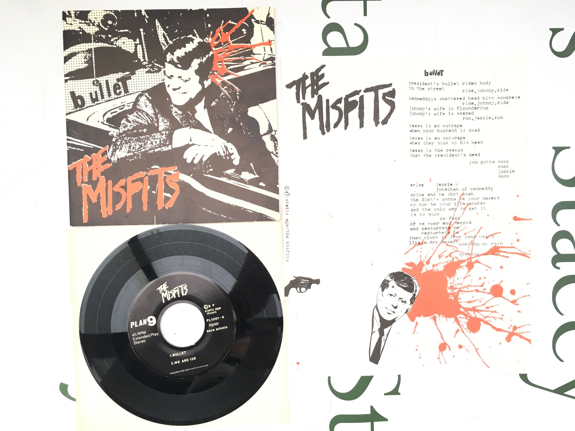 A first US pressing of The Misfits - Bullet EP complete with lyric insert. EX/EX.