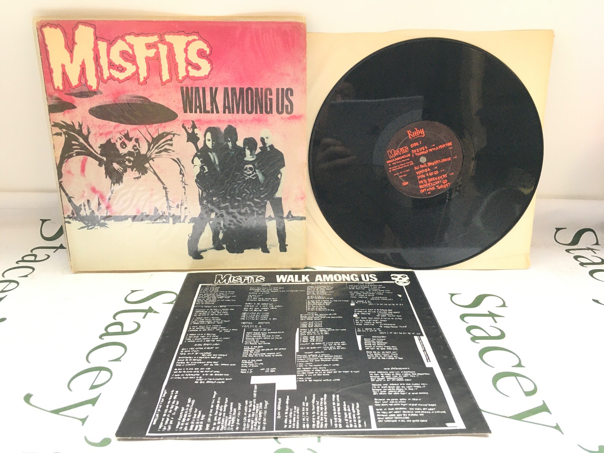 A first UK pressing of The Misfits LP Walk Among Us with original inner sleeve. Vinyl EX.