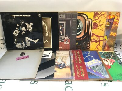 Twelve prog rock LPs by various artists including Family, Jethro Tull, Wishbone Ash and others.
