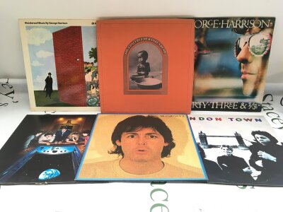 Three George Harrison LPs comprising The Concert For  Bangladesh, Wonderwall Music and Thirty Three & 1/3 plus three McCartney/Wings LPs (6).