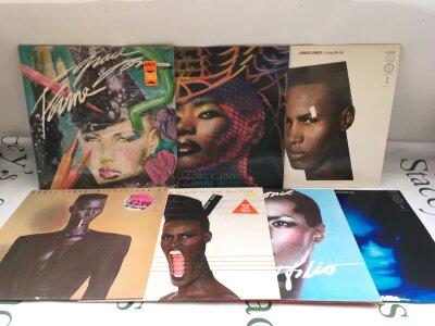 Seven Grace Jones LPs and 12" singles.
