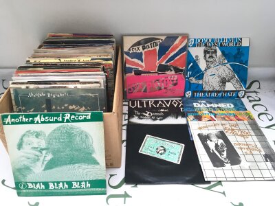 Two boxes of over 200 punk, post punk, new wave and power pop 7" singles by various artists including Sex Pistols, The Clash, Dead Kennedys and many more. Includes many obscure titles.