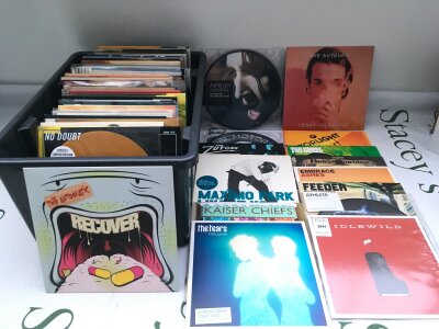 Three boxes of over 300 7" singles by various alt rock and indie artists including coloured vinyl, picture discs, limited editions and some signed by the artists.