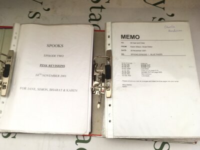 Two binders of scripts from the TV series Spooks.
