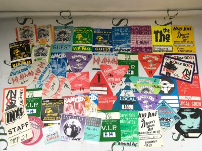 A large collection of over 280 backstage and VIP passes, some minor duplication. Artists include Bon Jovi, INXS, Def Leppard and many more.