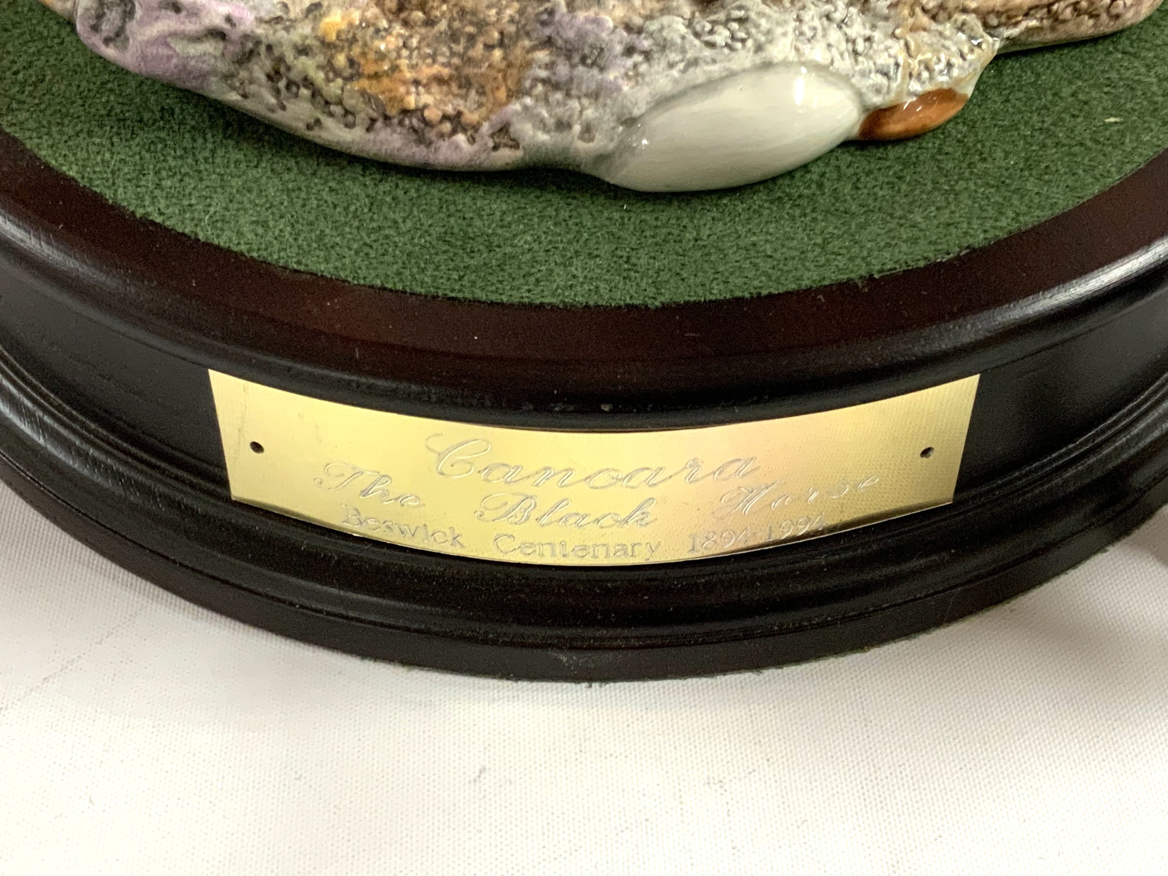 A large Beswick rearing horse named Cancara The Black Horse, Centenary 1894-1994, with base (2 boxes) additional small beswick horse. (D)