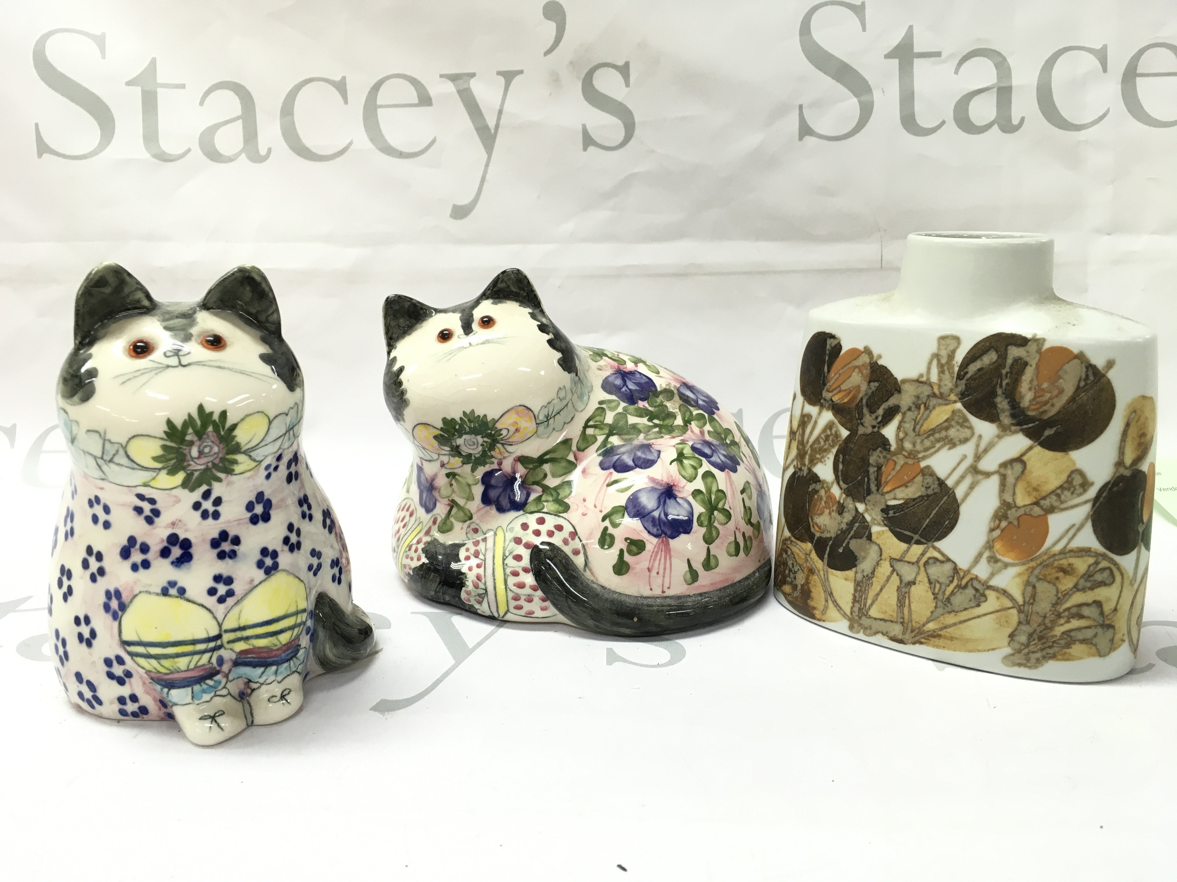 A collection of Goebel ceramic Friar Tuck monk figures, Rye Pottery cats and a Stockholm . This lot cannot be posted. NO RESERVE