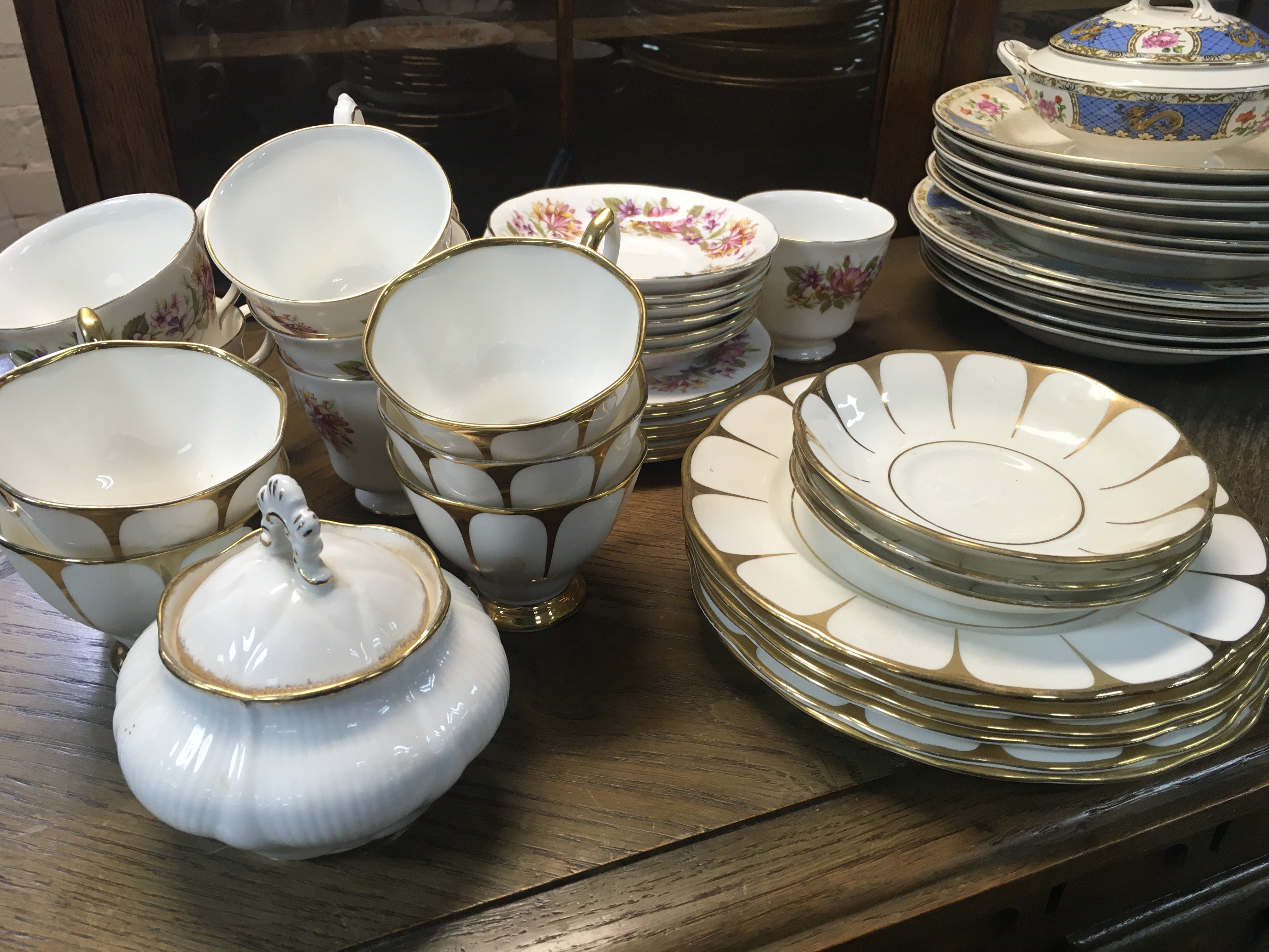 Colclough tea set , Royal Vale tea set, Lung Ching plates and platter plates. This lot cannot be posted NO RESERVE