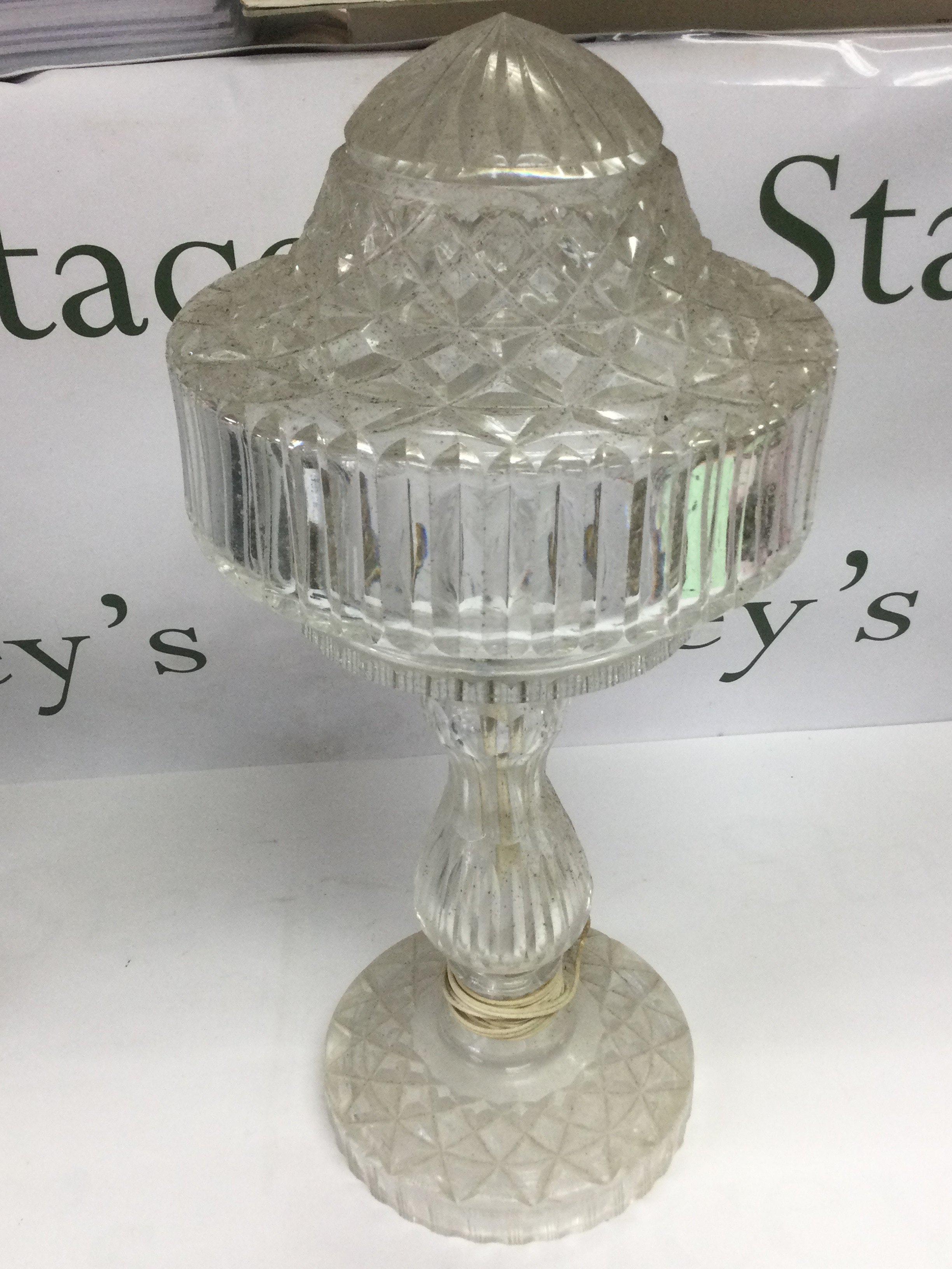 A cut glass table lamp, approx height 41cm. Shipping category D.