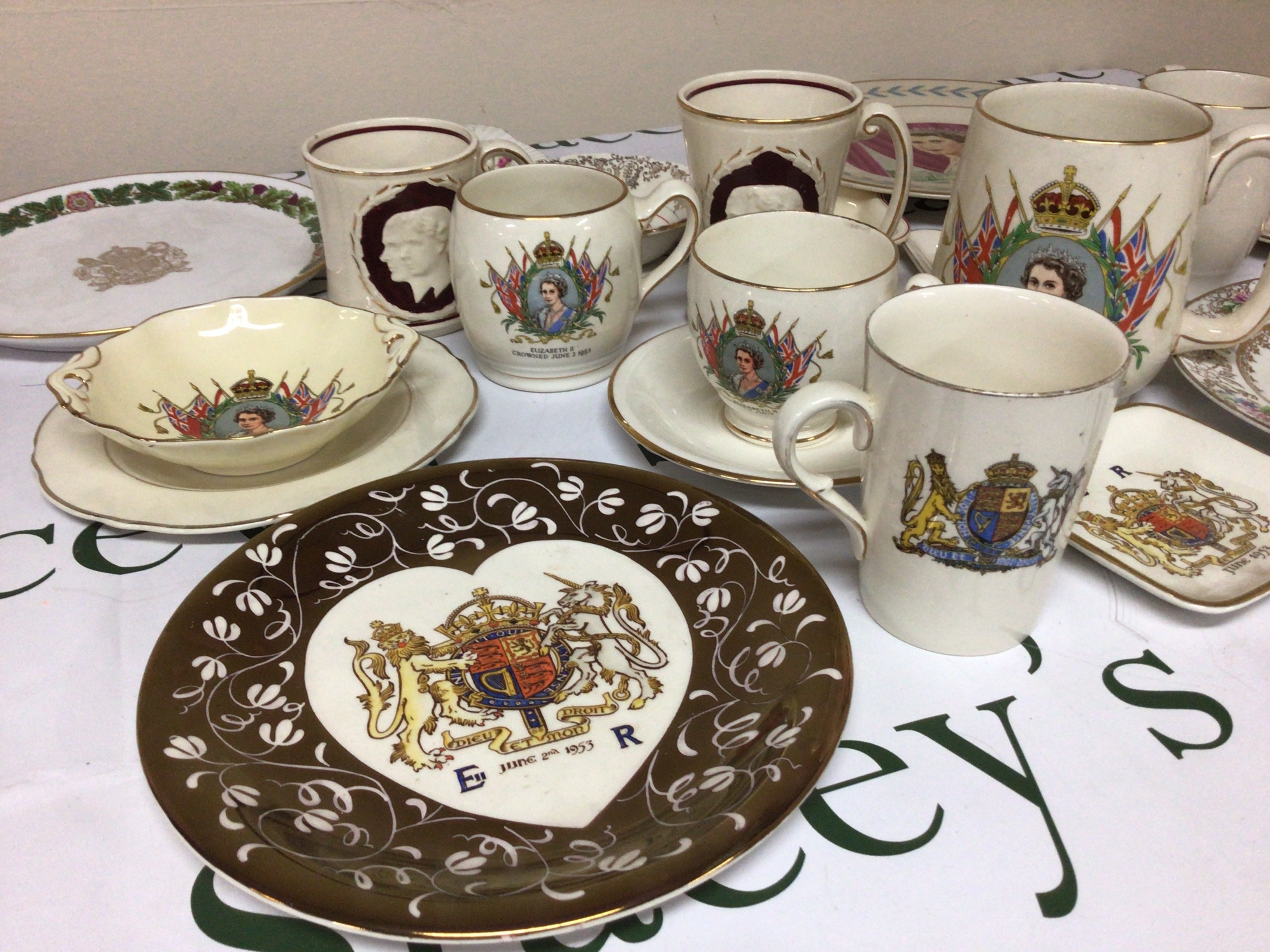 A collection of Elizabeth II coronation ware porcelain and other ceramics including Grays pottery lustre dish Royal Alma Royal Winton the tea cup and saucer with a hair line crack otherwise no obvious damage or restoration. NO RESERVE.