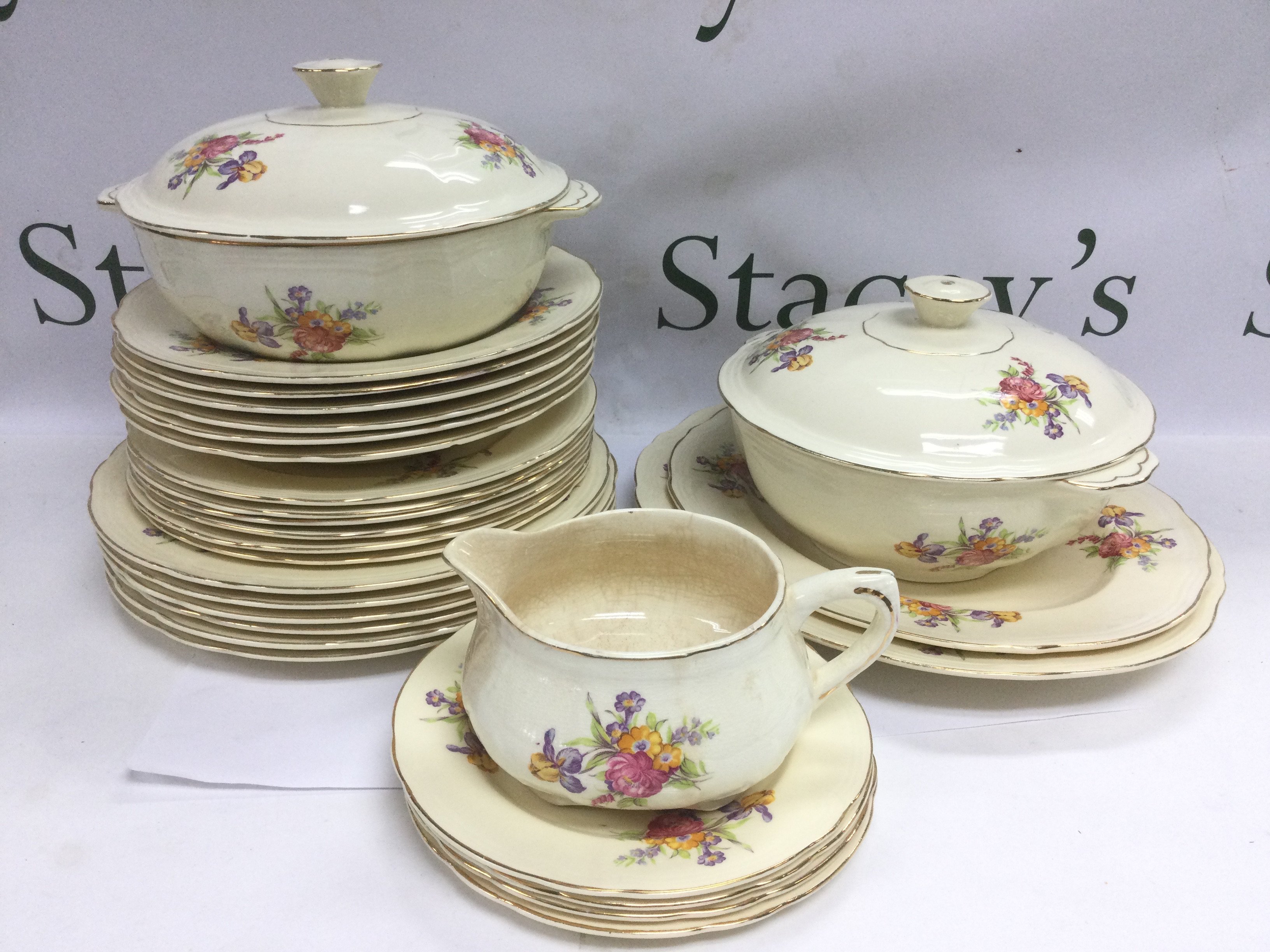 A Queen Anne tea service in Manor Roses pattern plus a J Fryer & Son dinner service. Shipping category D.