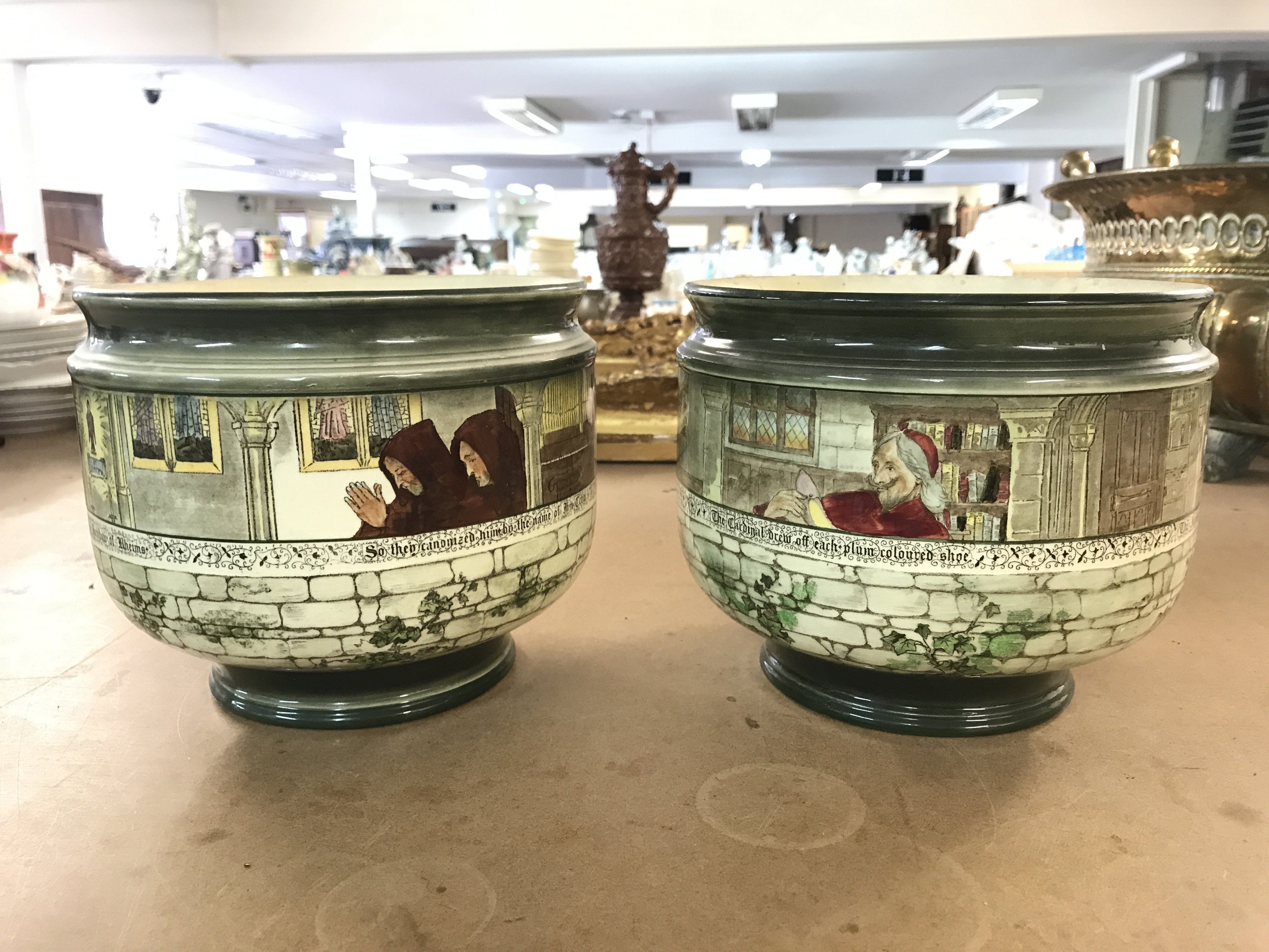 Two Royal Doulton jardinieres. 19cm tall 23cm wide This lot cannot be posted