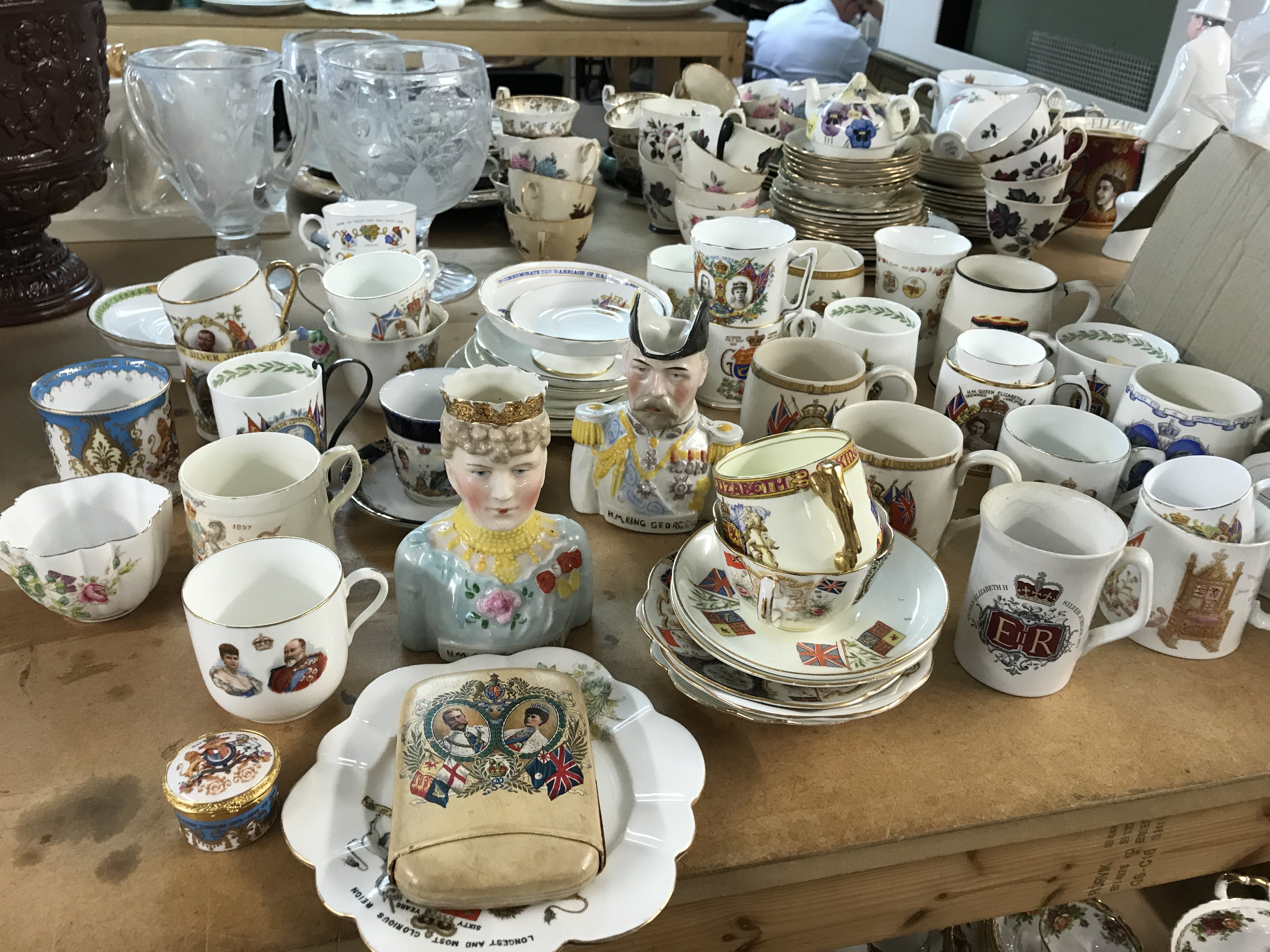 A Collection of commemorative ware cups and saucers including Royal Doulton, Foley, Paragon, Aynsley etc
