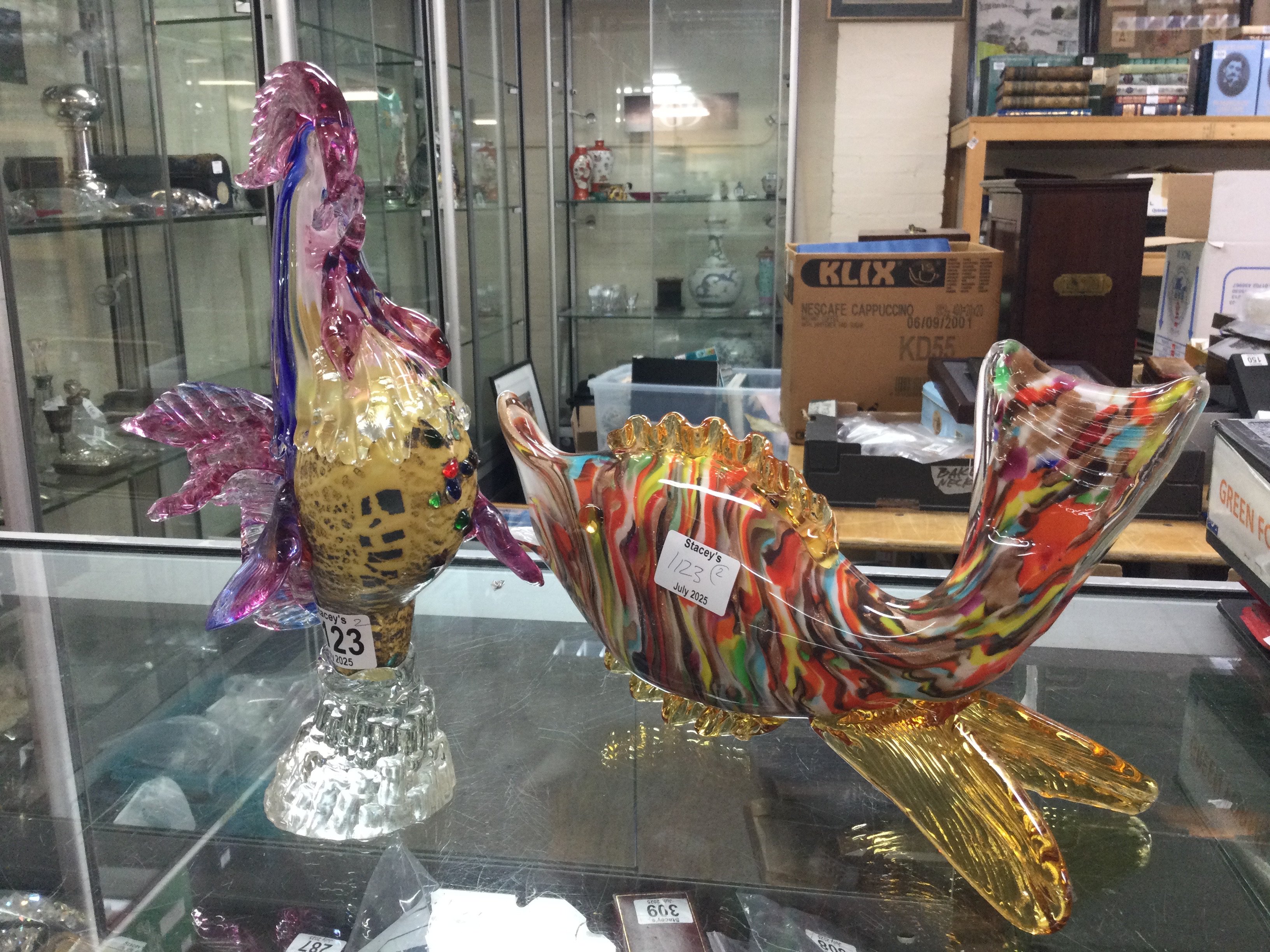 A Murano glass fish and Cockerel. NO RESERVE - A/F