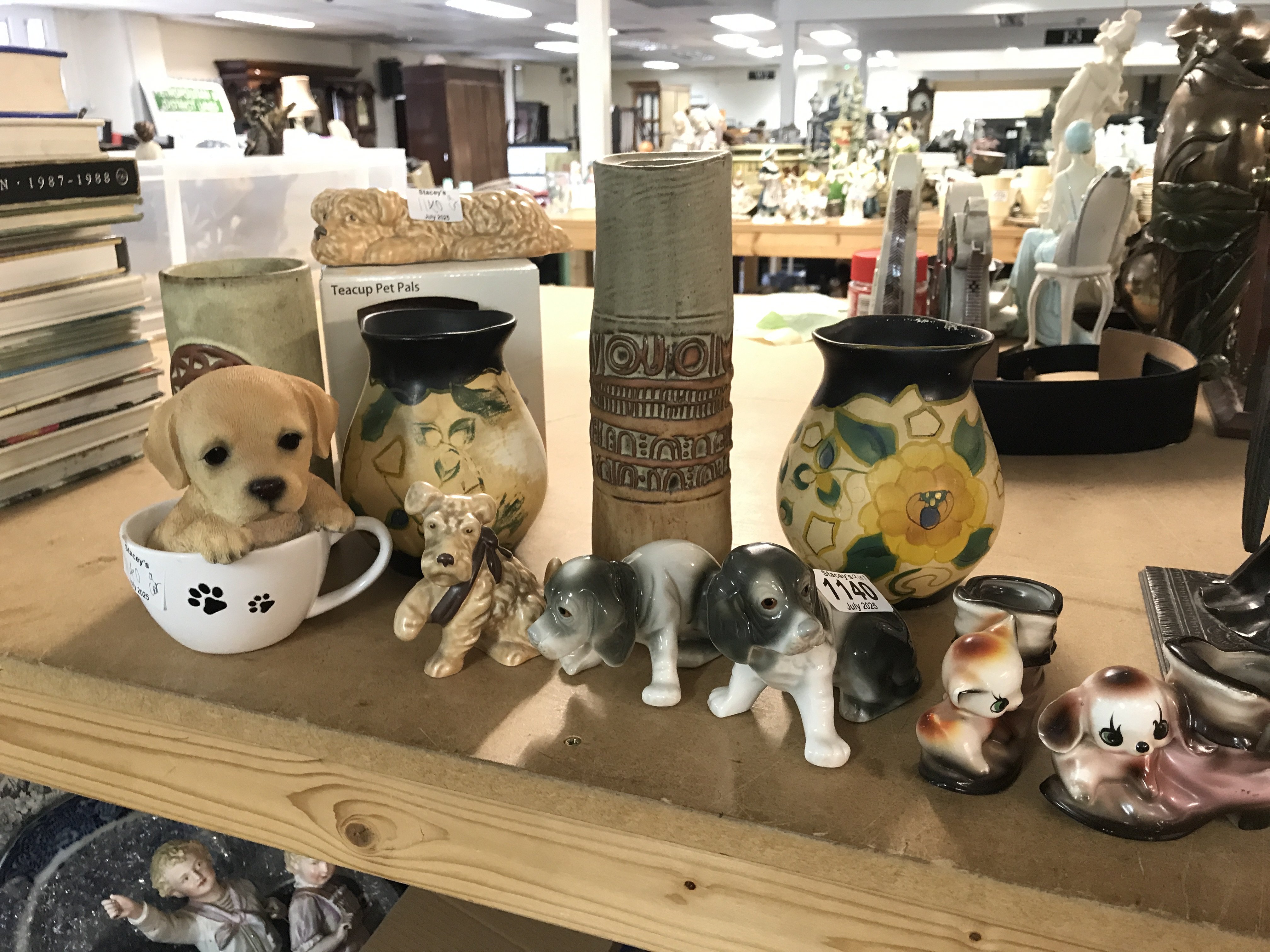 mid 20th century design stoneware vases and dog figures including Sylvac. This lot cannot be posted