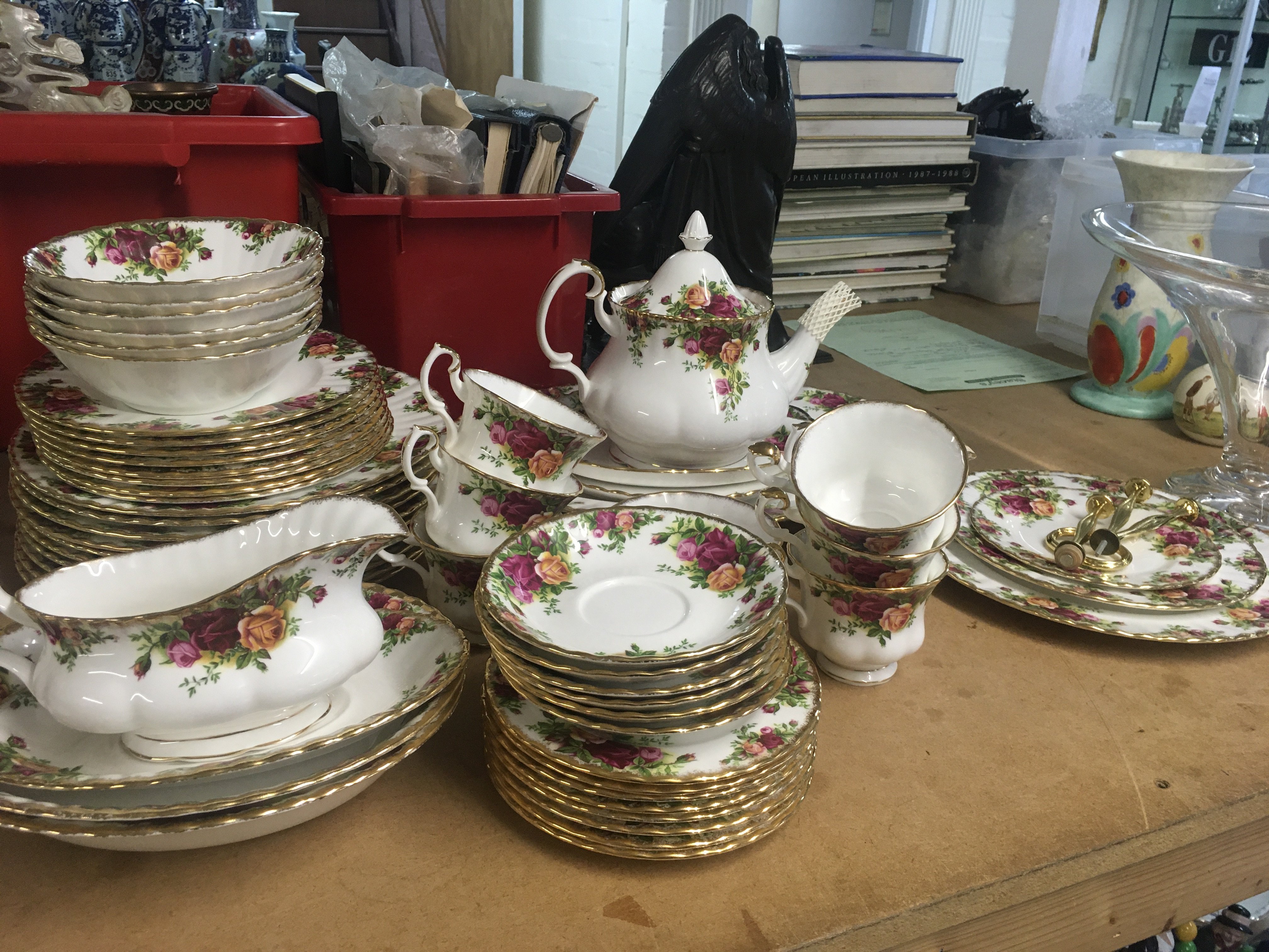 Royal Albert Old Country Roses tea set including plates, saucers, tea pot. This lot cannot be posted