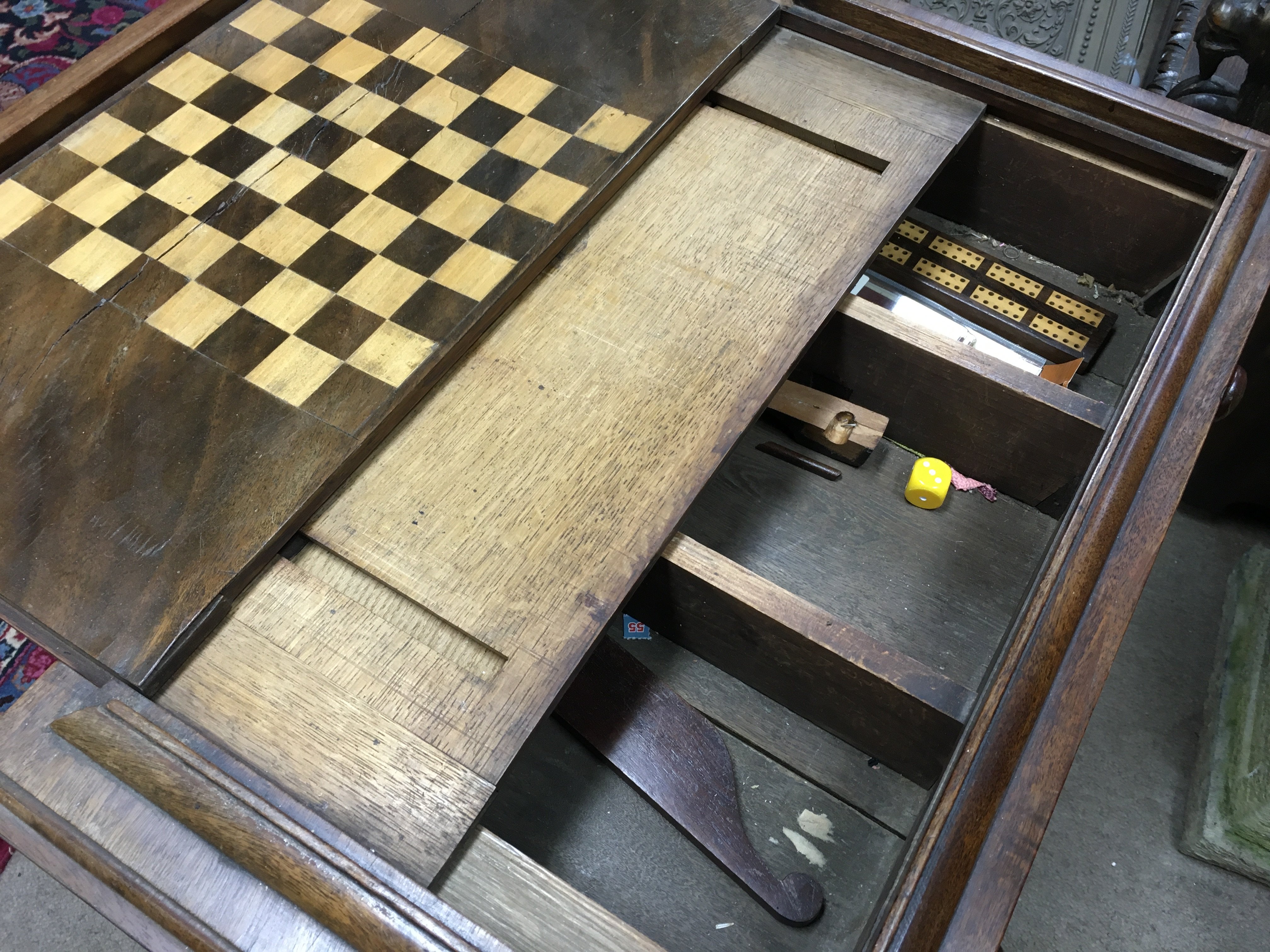 William IV chess and games table 72cm tall 63cm wide NO RESERVE