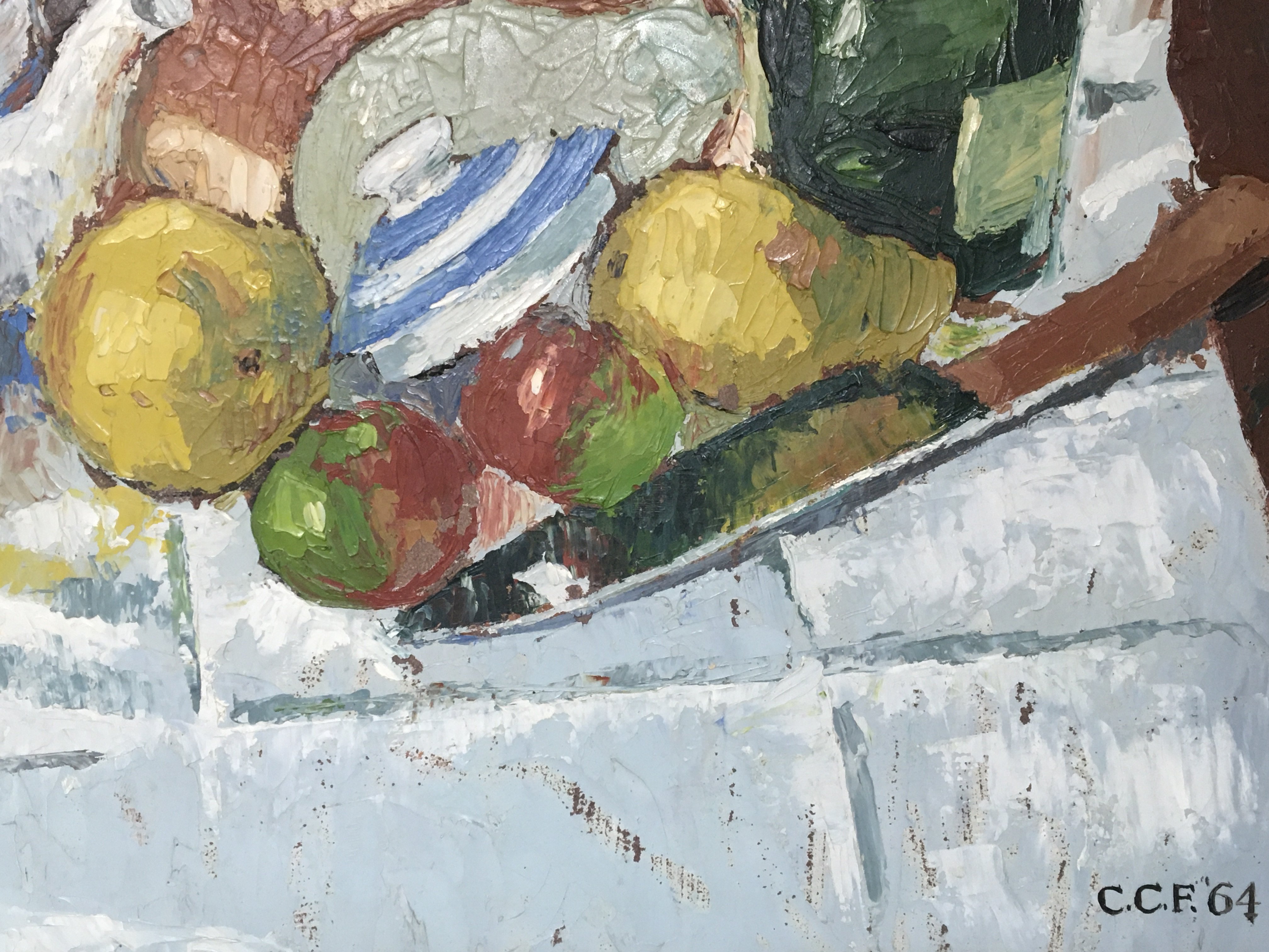 A framed oil painting on board impasto painting. Signed with initials CCF 64. 80x5cm . NO RESERVE