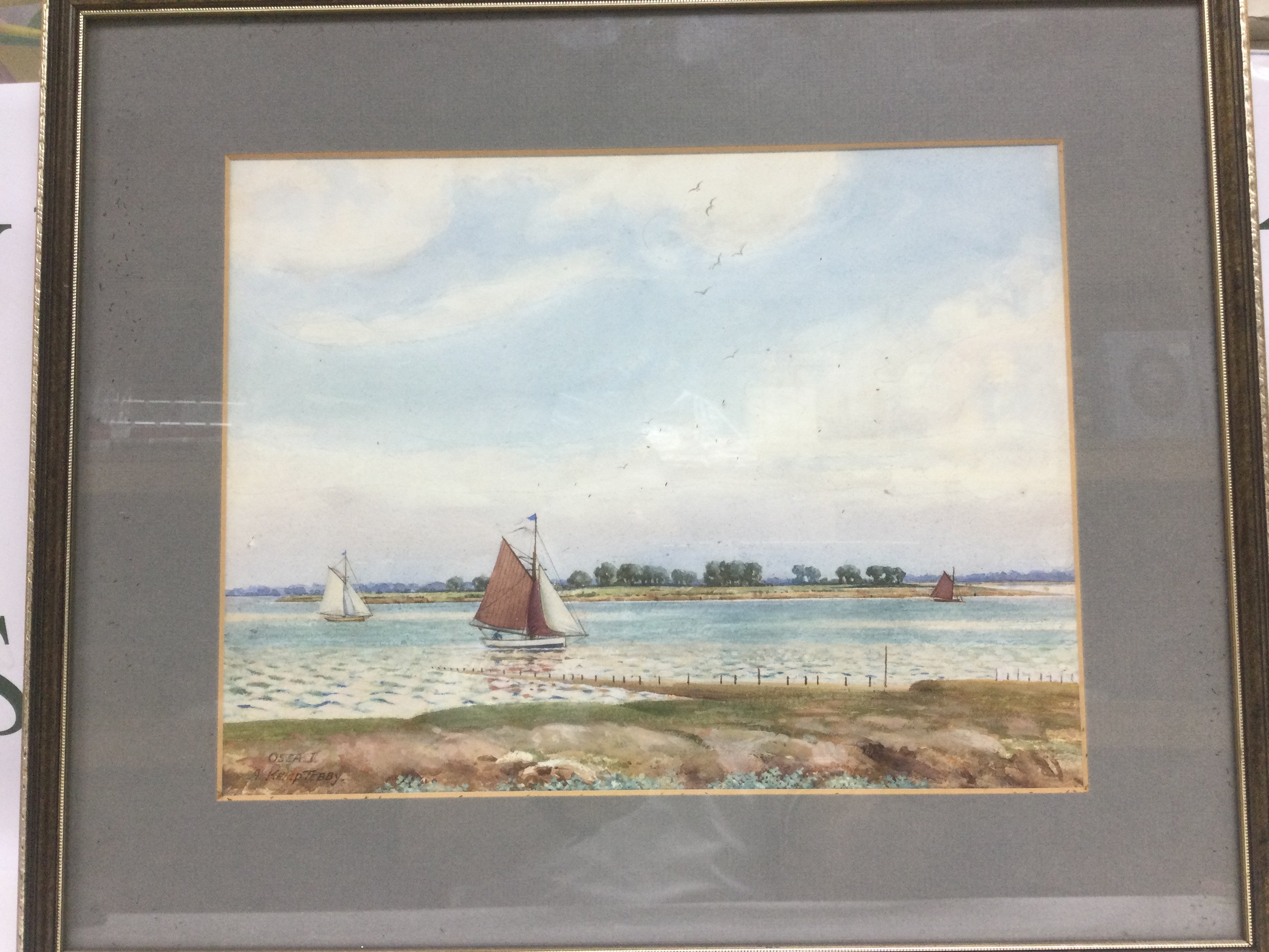 Four framed and glazed watercolours including St Giles church, Langford and various English pastoral scenes. Shipping category D.