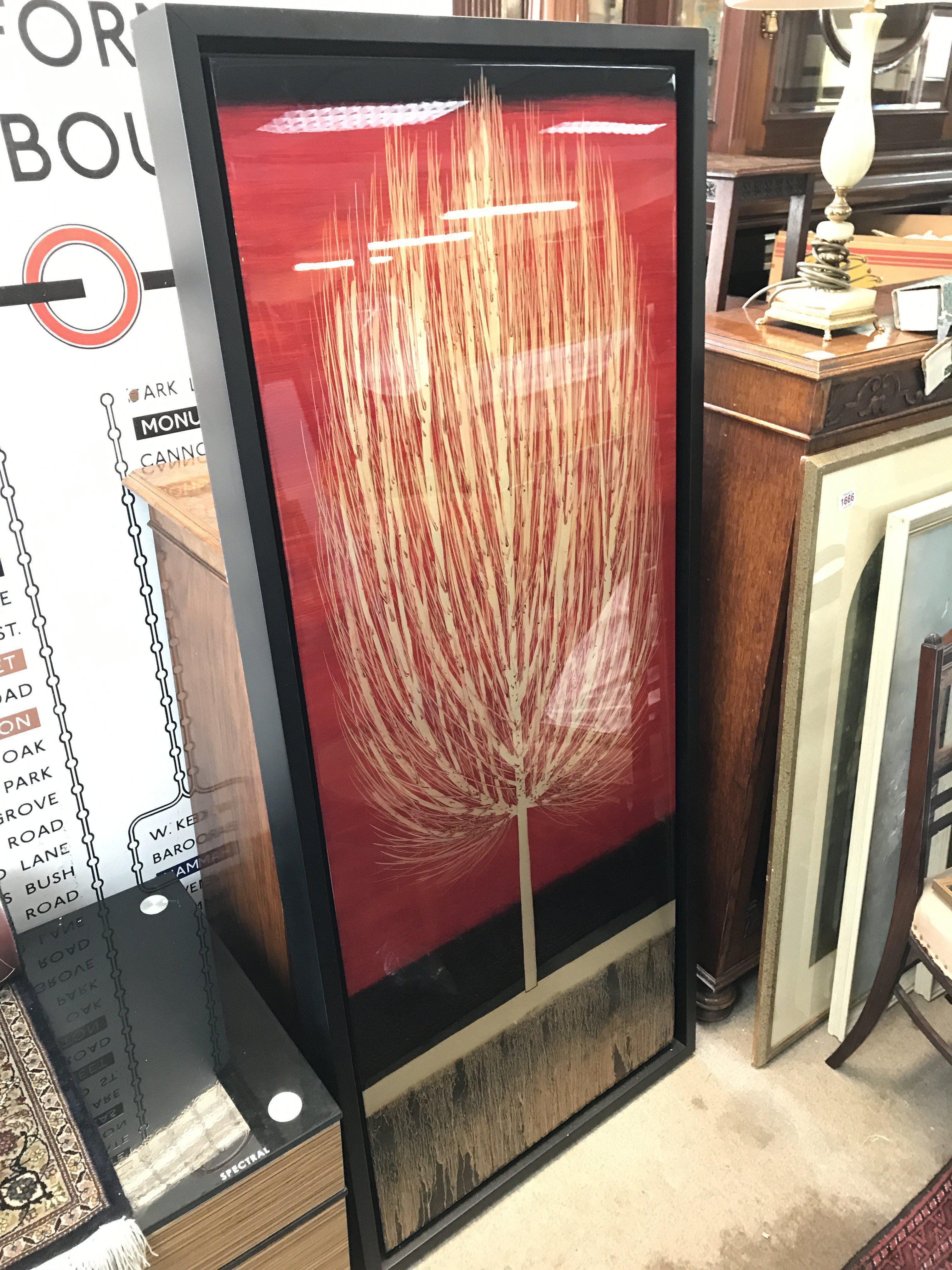 A large modern acrylic contemporary picture By Nakisa Seika titled Sunset Skies IV .dimensions 68x159cm