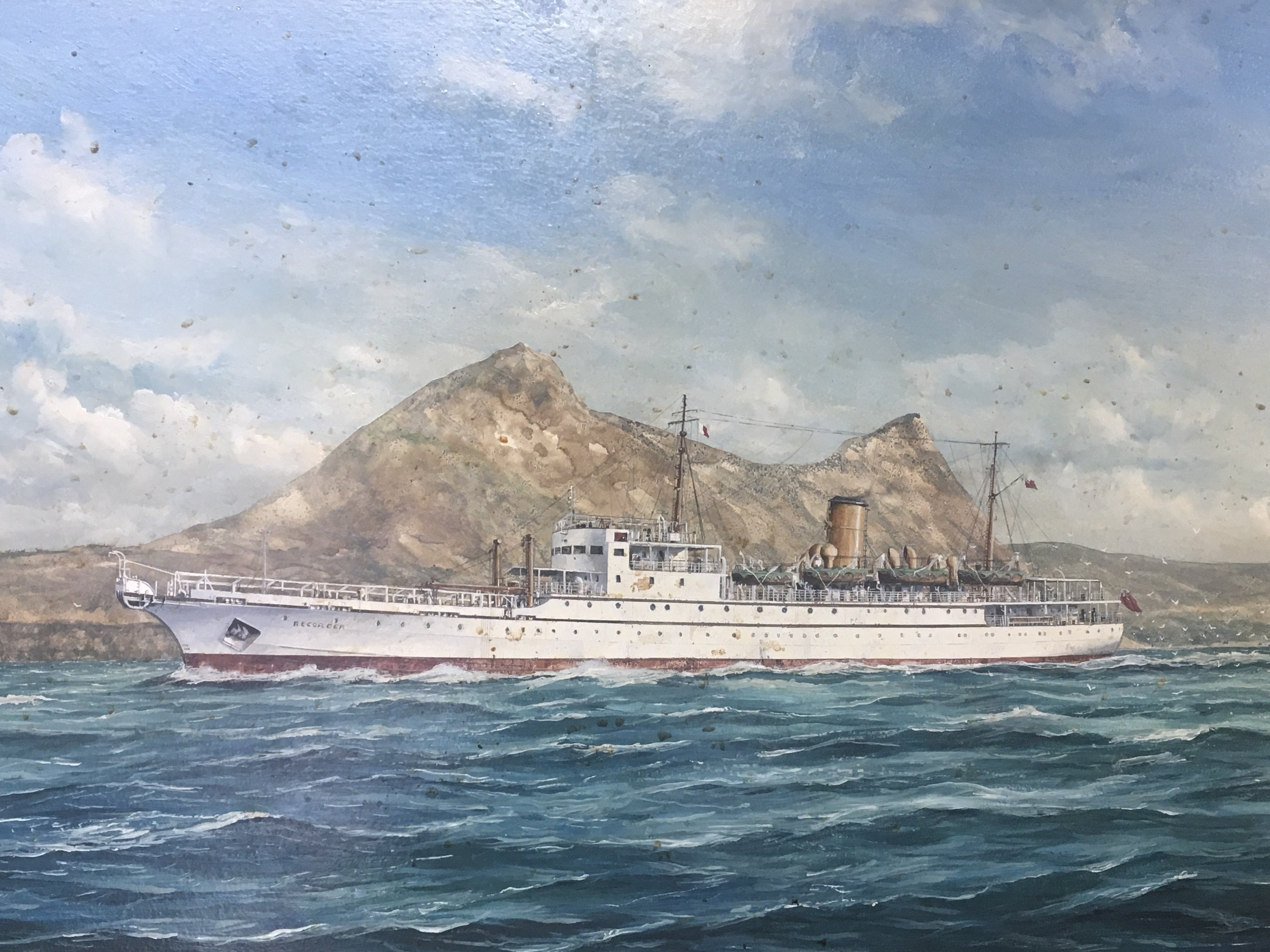 A Quality framed Oil painting on board Marine study of C C Recorder of the coast of Gibraltar c1956. Signed by the artist Robert E Lloyd. Signed lower left and dated 2002. The board with dirt splashes easily removed. 86x60cm