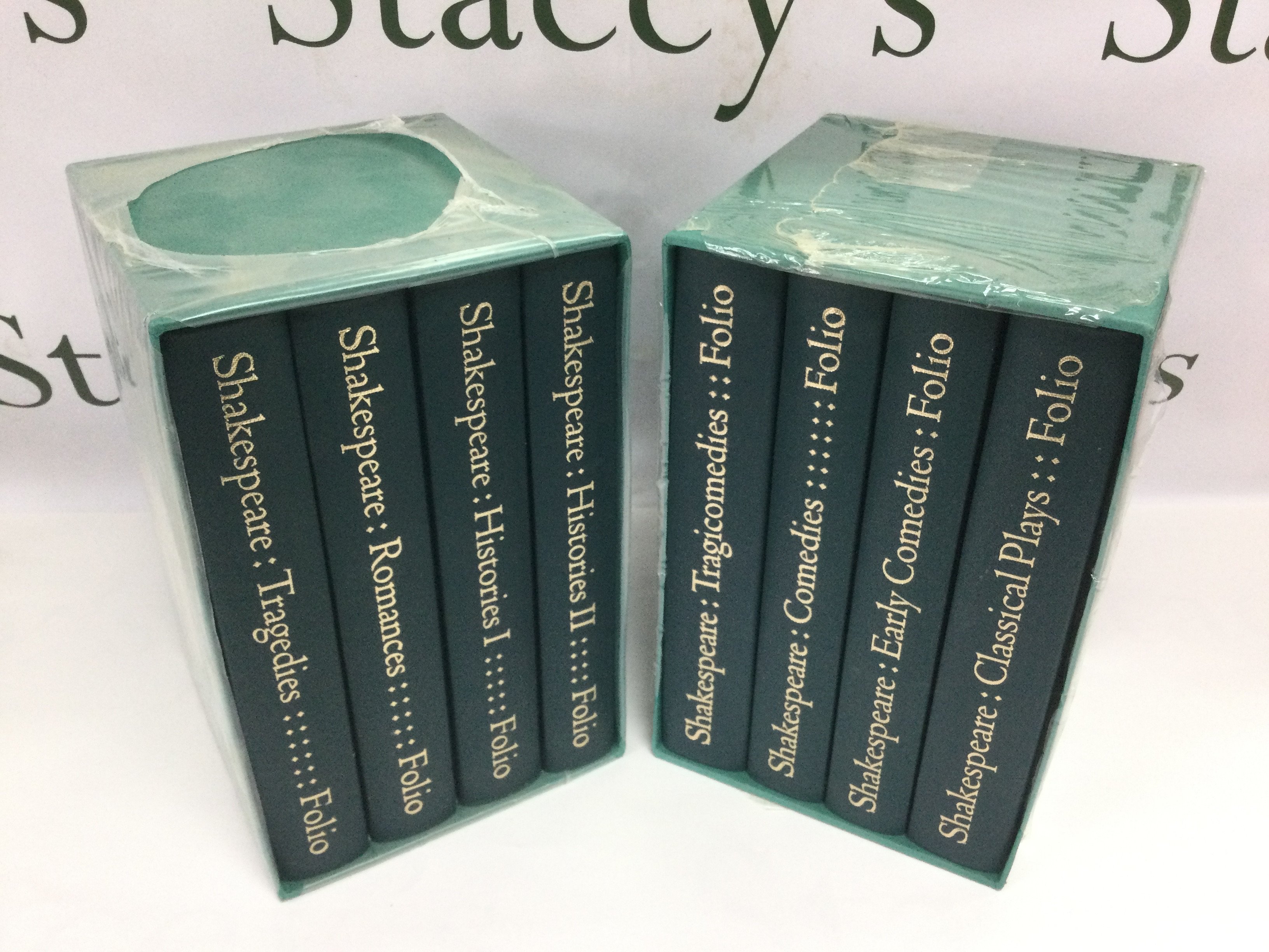 Two Folio Society four volume sets on William Shakespeare complete with slipcases. Shipping category D.