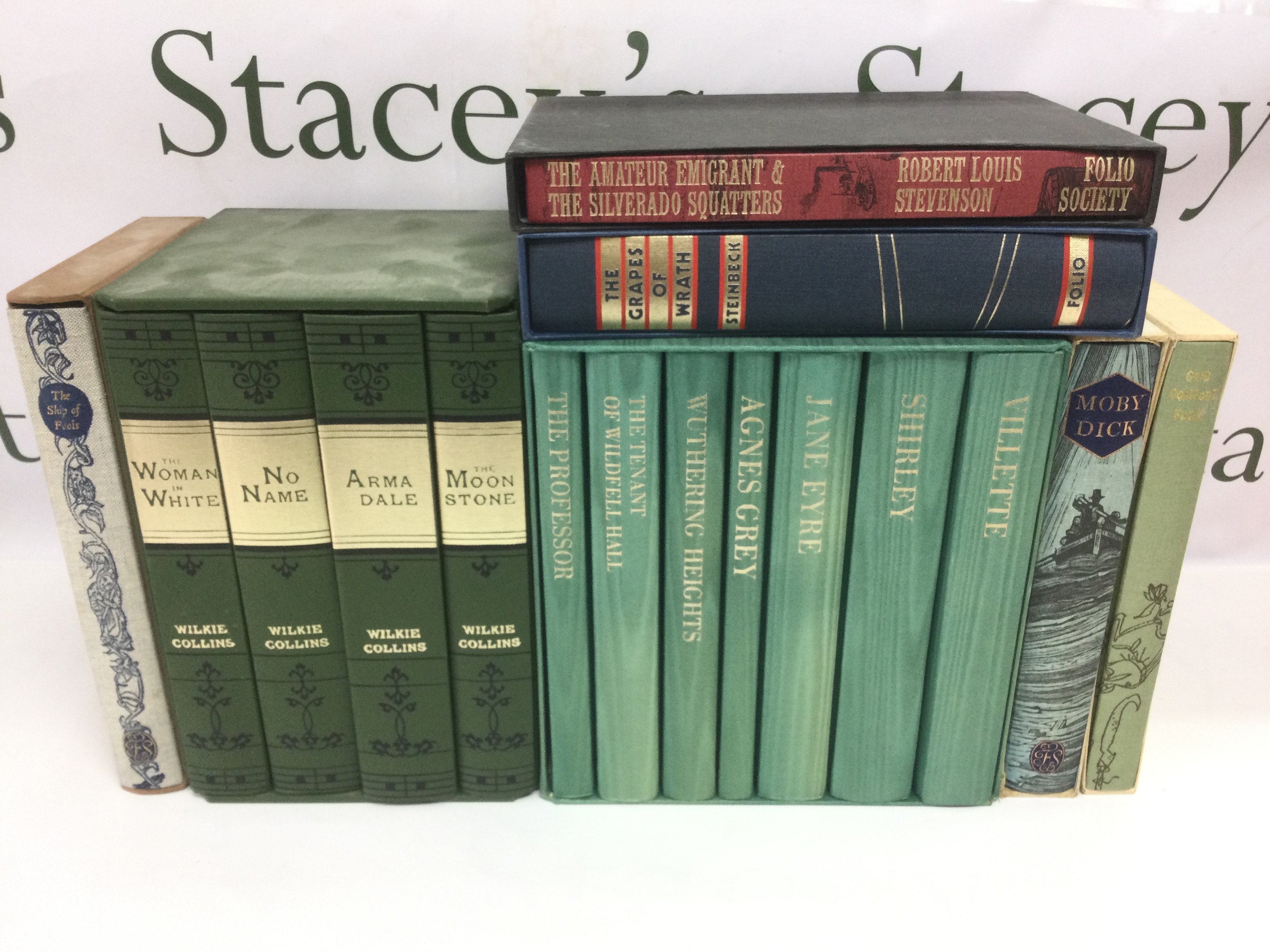 A collection of Folio Society books comprising a seven volume Bronte set, Moby Dick, Cold Comfort Farm and others. Shipping category D.