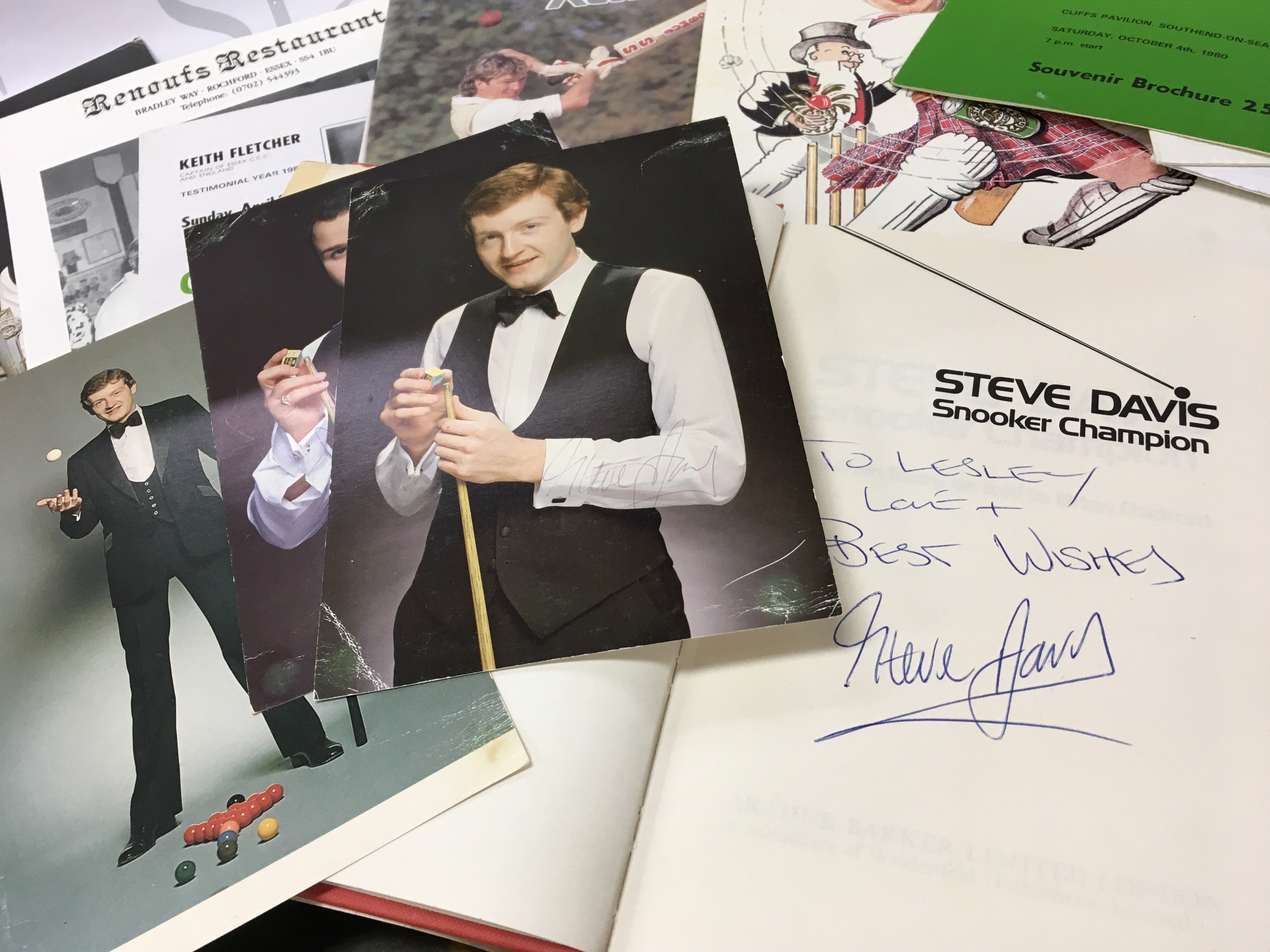 A collection of sports and TV autographs including Steve Davis, Eric Sykes, Stuart Pearson , Mike Reid , Graham Gooch etc. postage cat b. NO RESERVE