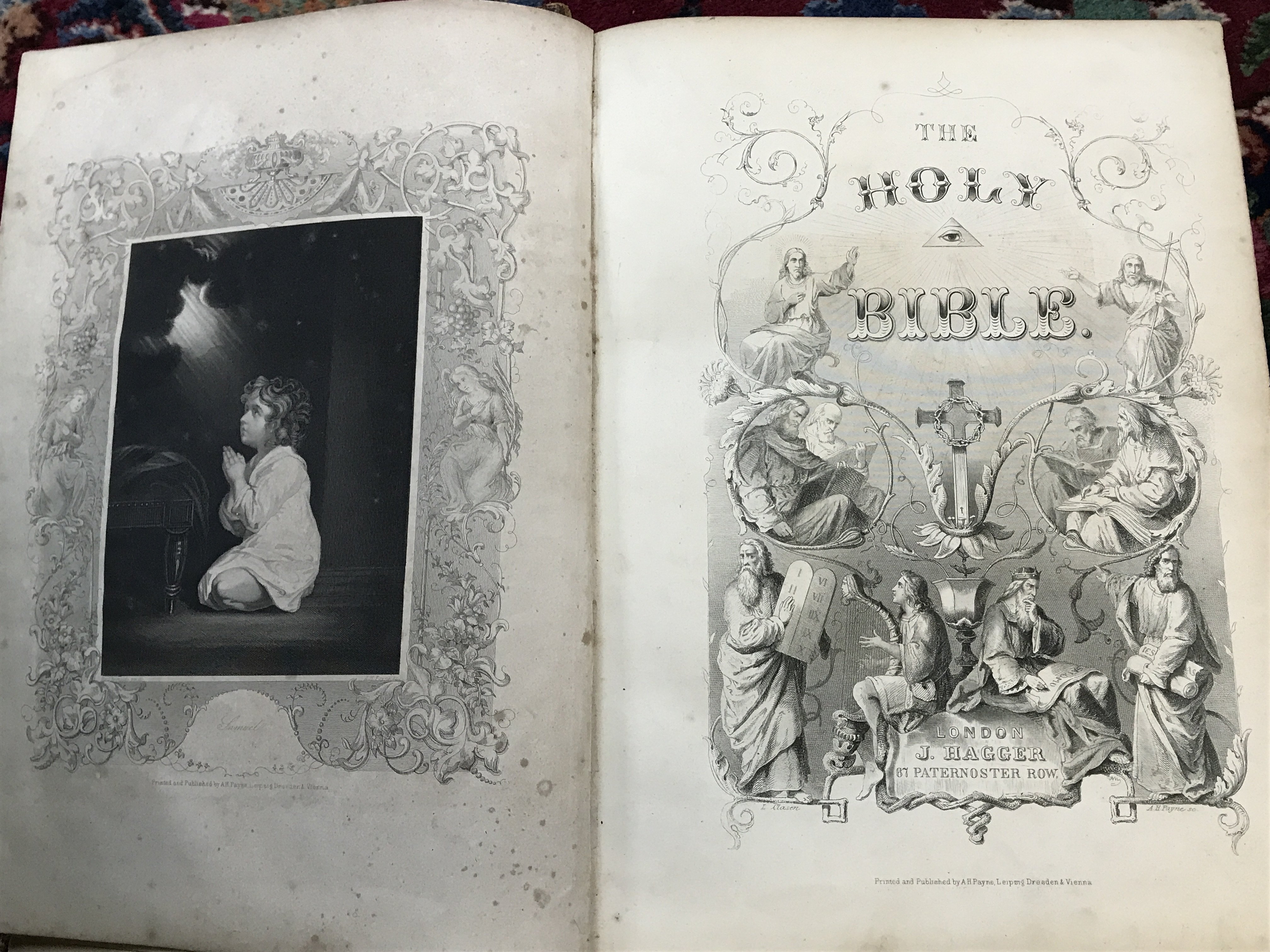 A 19th century large leather bound Paynes Illustrated family bible , London J. Hagger Printed and published by A.H Payne, Leipzing Dresden & Vienna . Postage category C. NO RESERVE