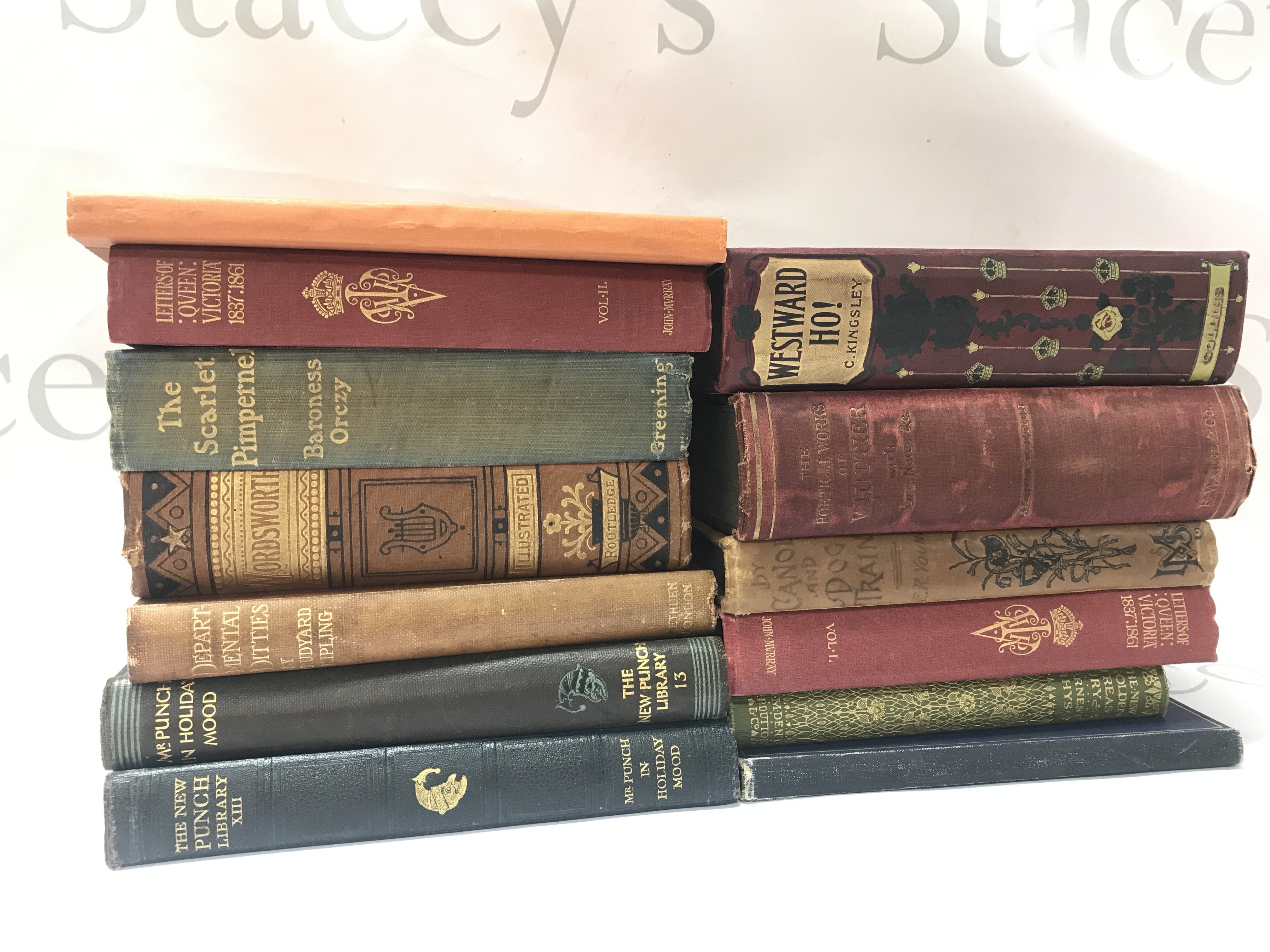 A collection of late 19th/ early 20th century books including Westward Ho, The New Punch Library, Letters of Queen Victoria. Postage category C