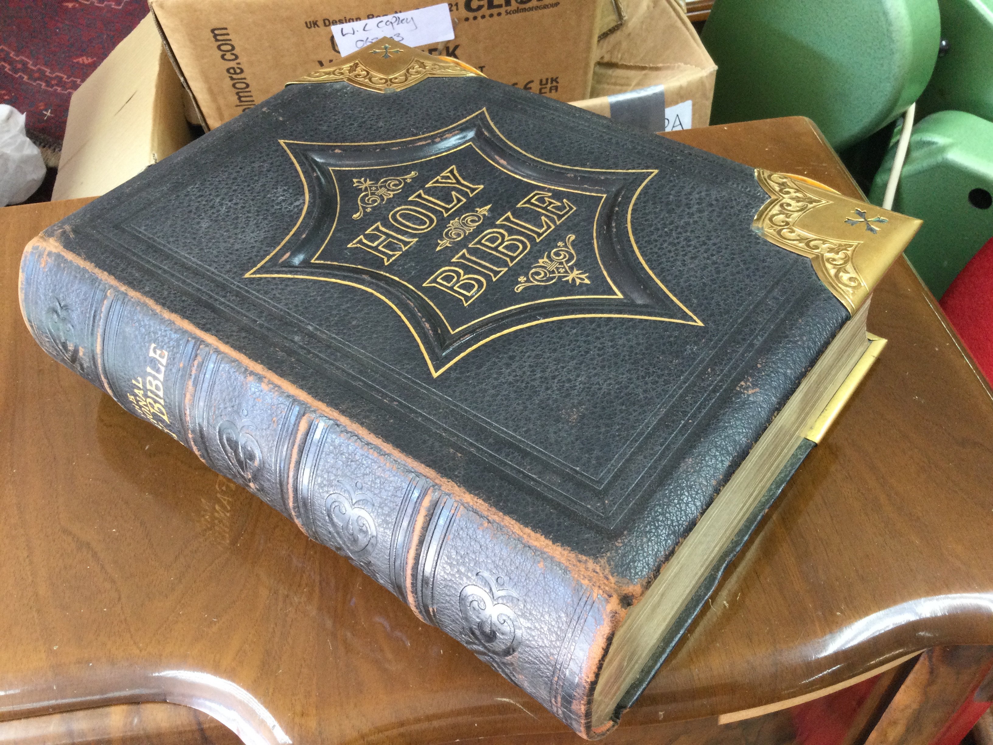 A leather and brass bound Victorian Bible