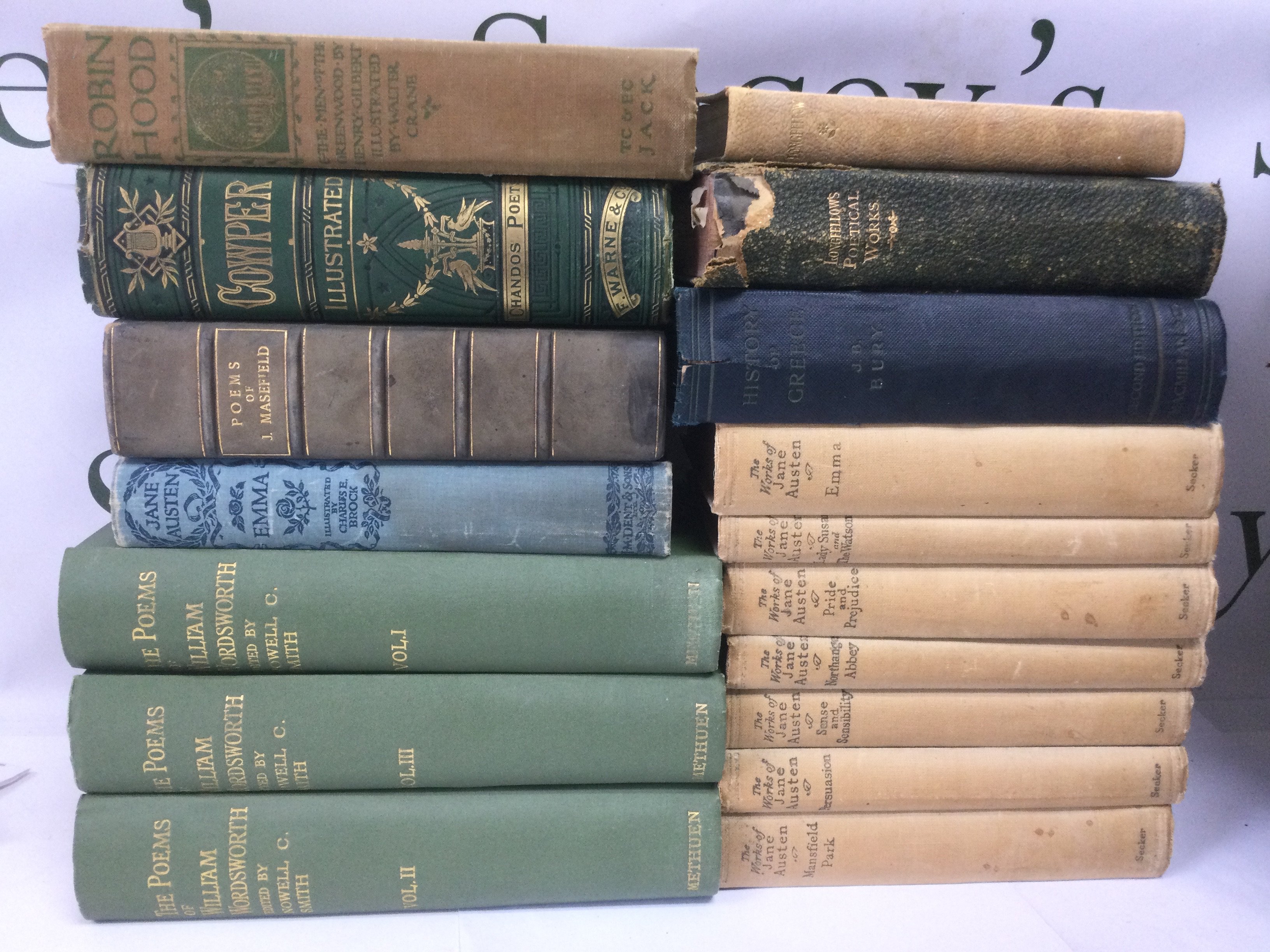Seven boxes of antique and later books, Various authors including Jane Austen, Thomas Hardy and others. Shipping category D.