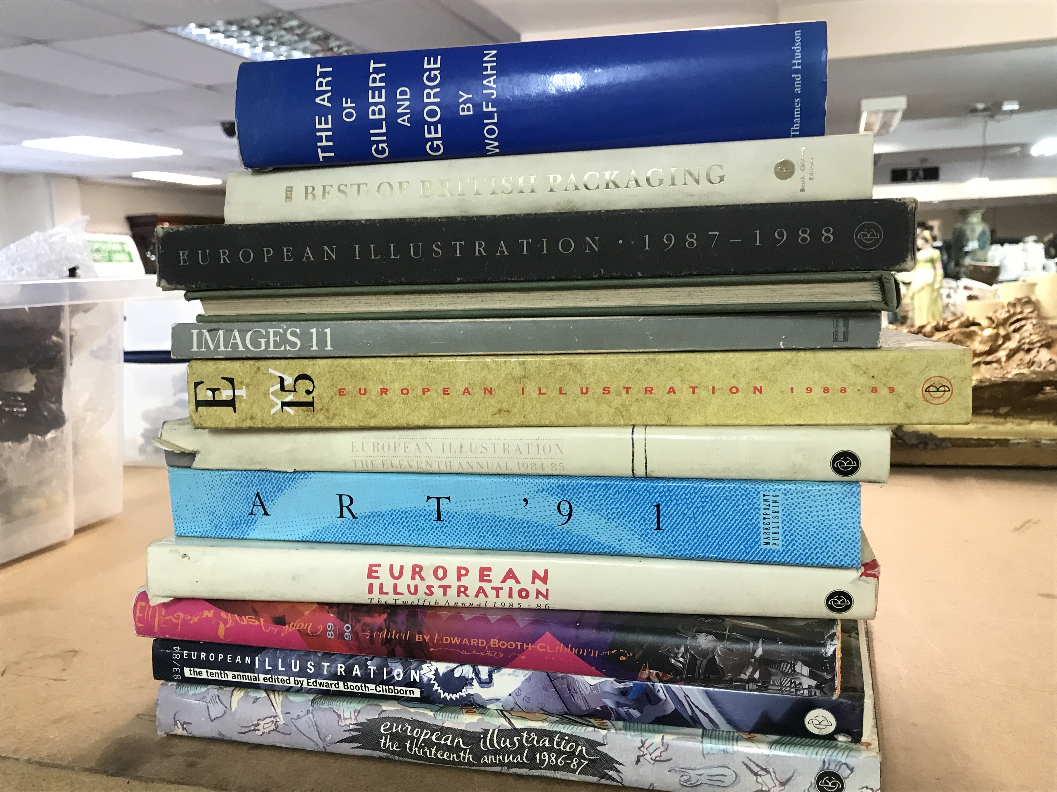 A collection of 12 modern books on modern and contemporary art including European illustration, Art 91, Images 11 etc.