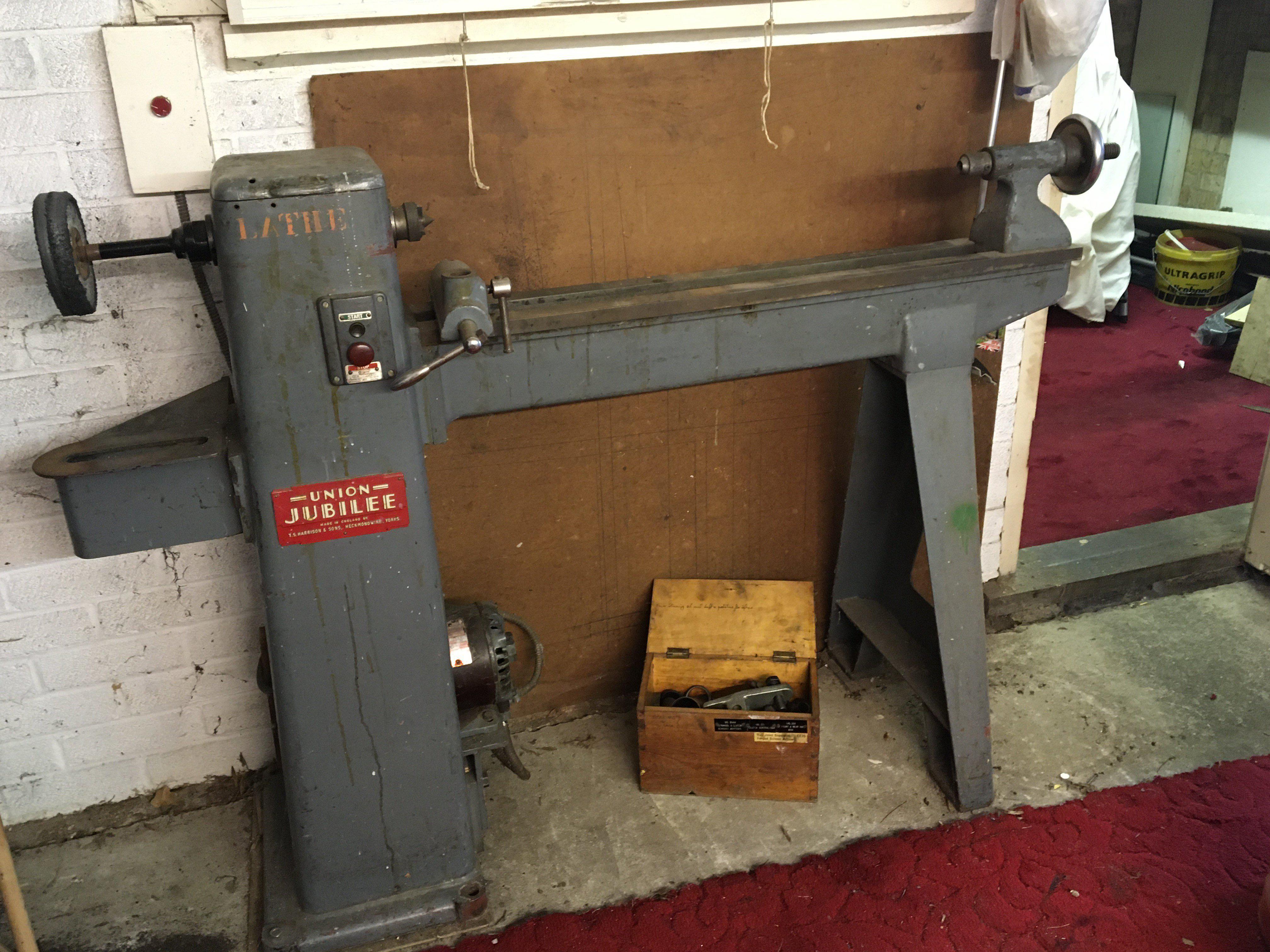 A Union Jubbilee lathe with a box of accessories good condition Viewing by appointment sold in situ buyer to collect RM15 South Ockendon.