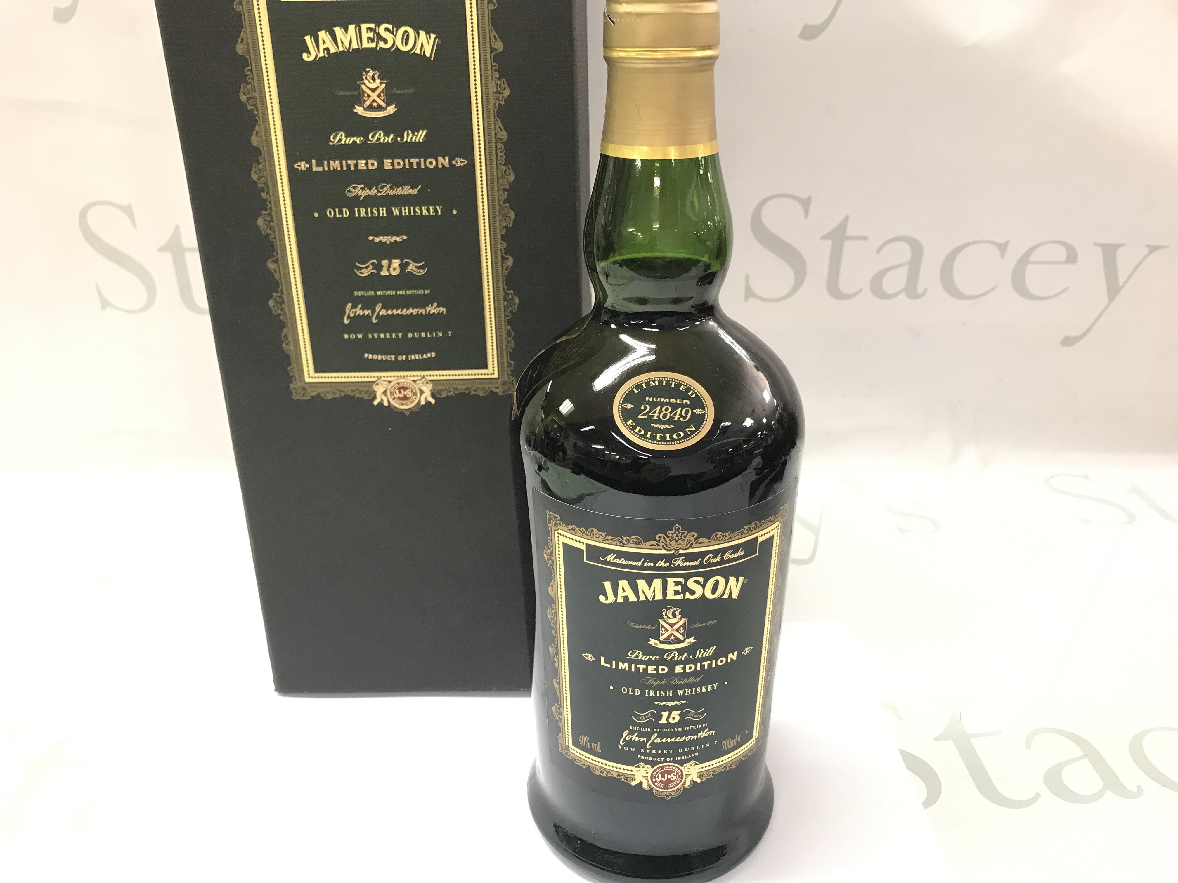 A limited edition bottle of Jameson pure pot still 15 years whiskey. 700ml bottle.