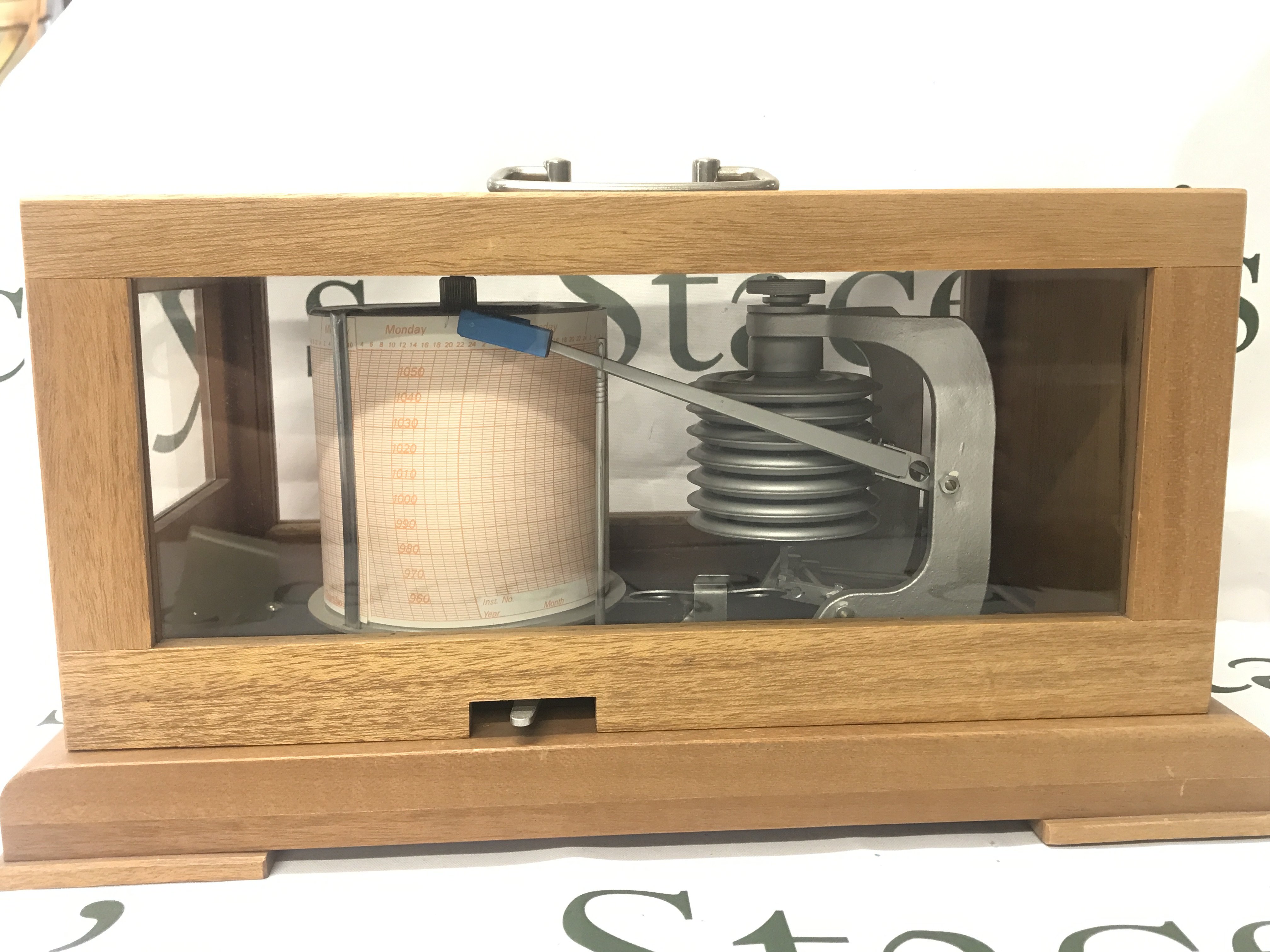 A cased barograph , veb feingeratebau 9362 drebach. 35cm wide 18cm tall