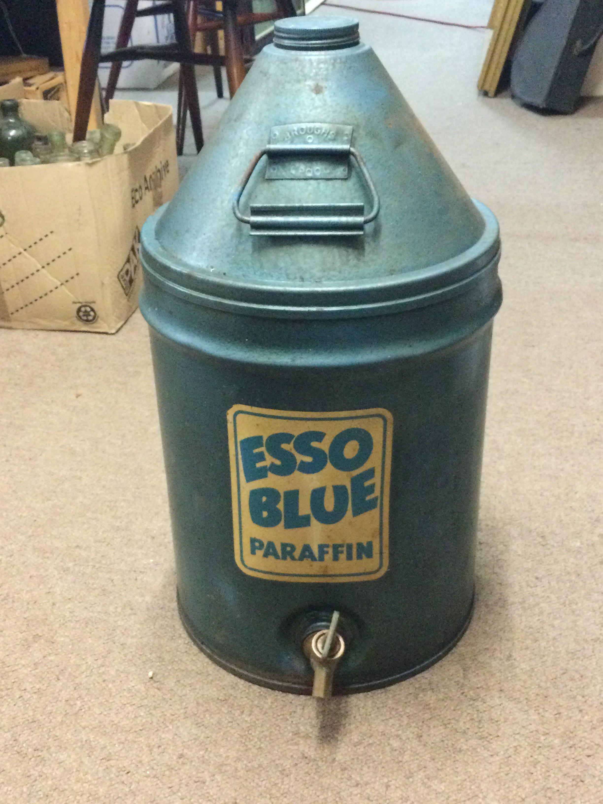 A 5 gallon Esso blue can with tap, 55cm tall. This lot cannot be posted